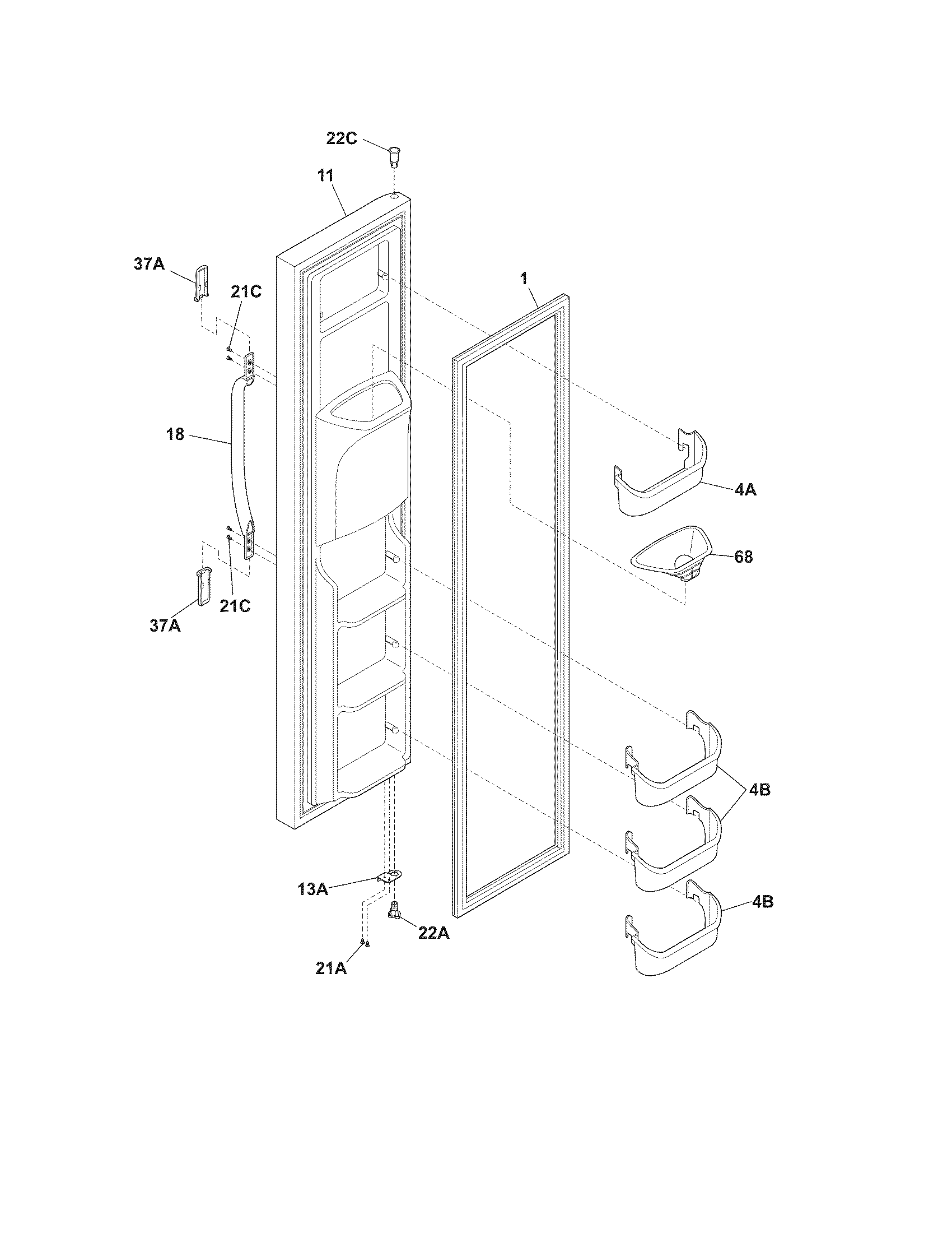 White-Westinghouse WWSS2601KW0 freezer door diagram