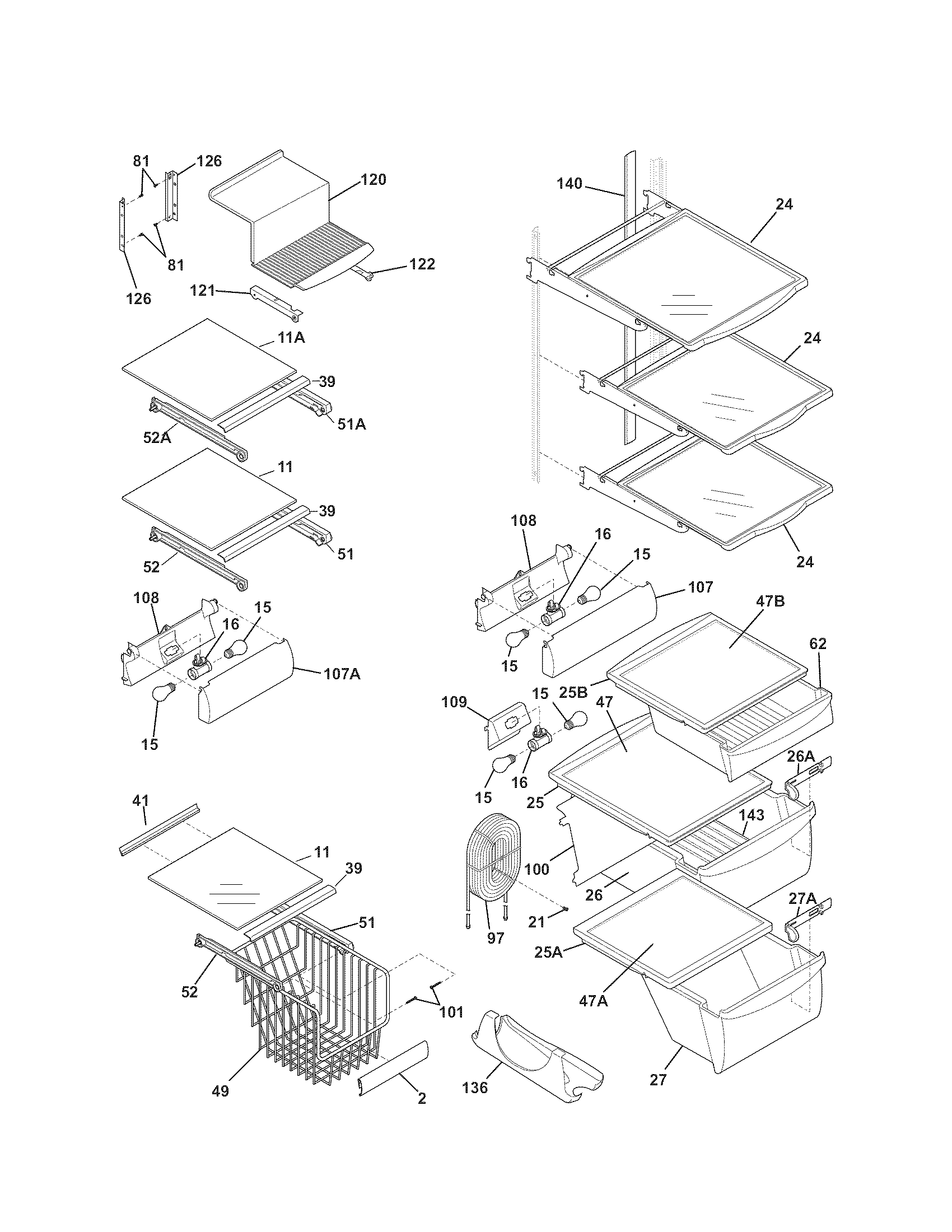 Kenmore Elite 25344483705 shelves diagram