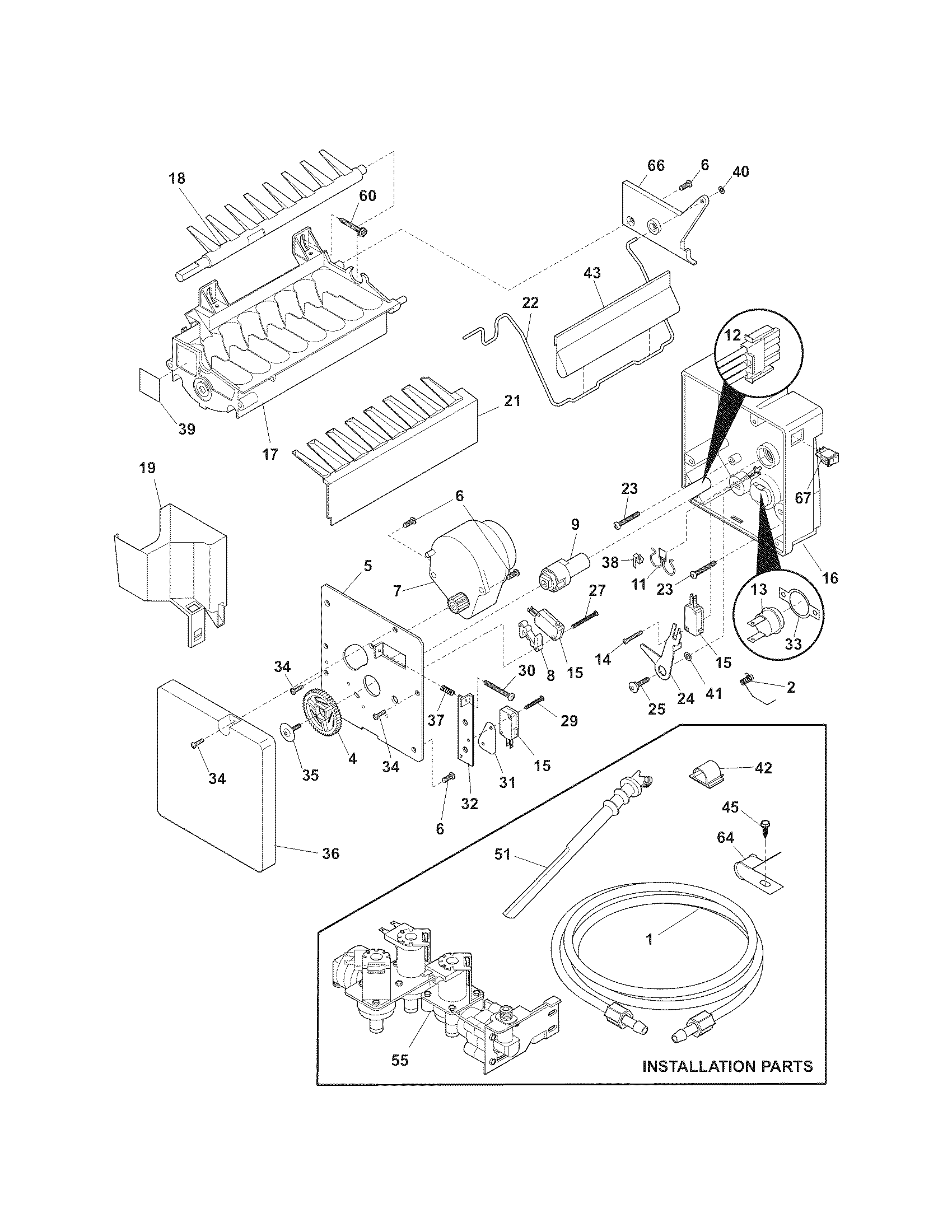 Kenmore Elite 25344483705 ice maker diagram