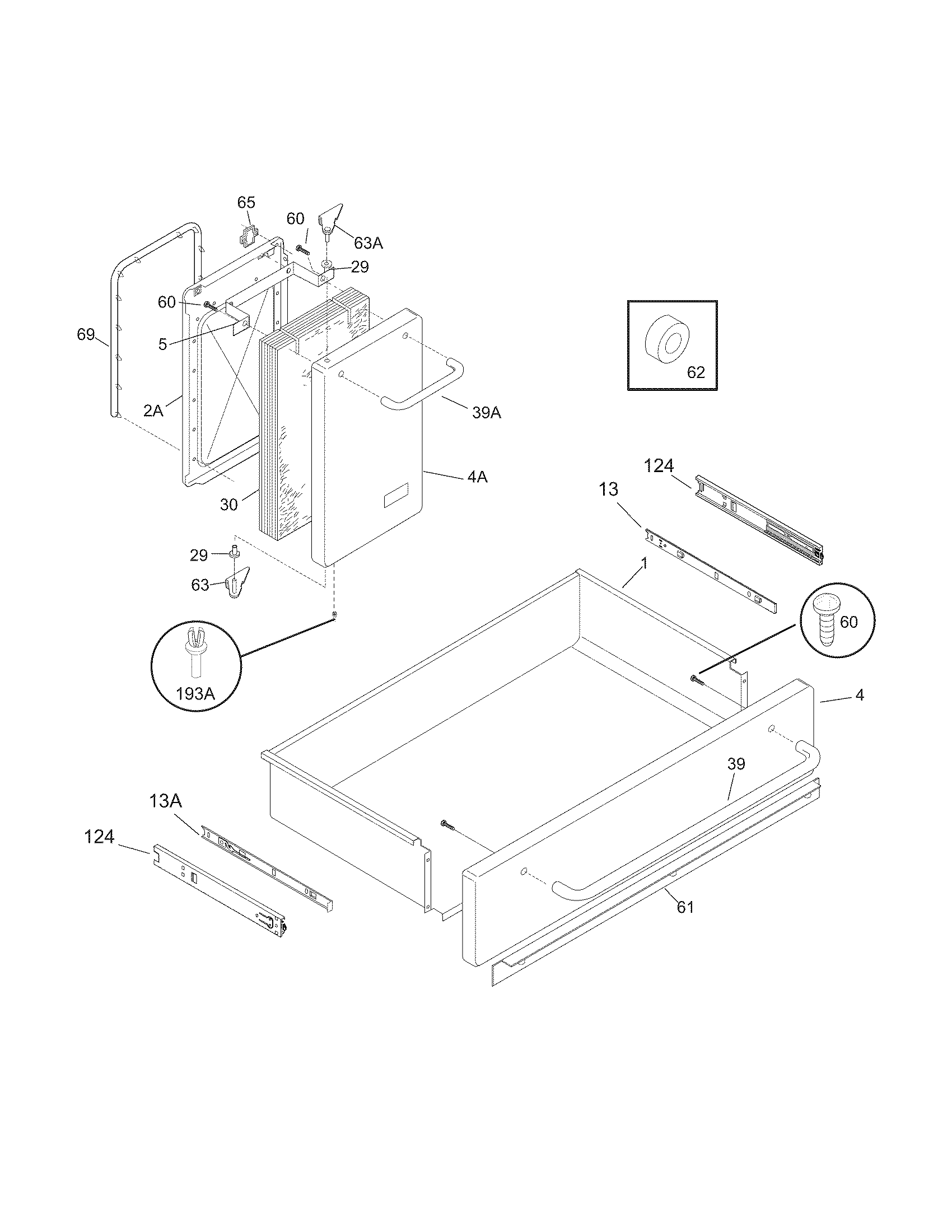 Kenmore Elite 79099613701 drawer/small door diagram