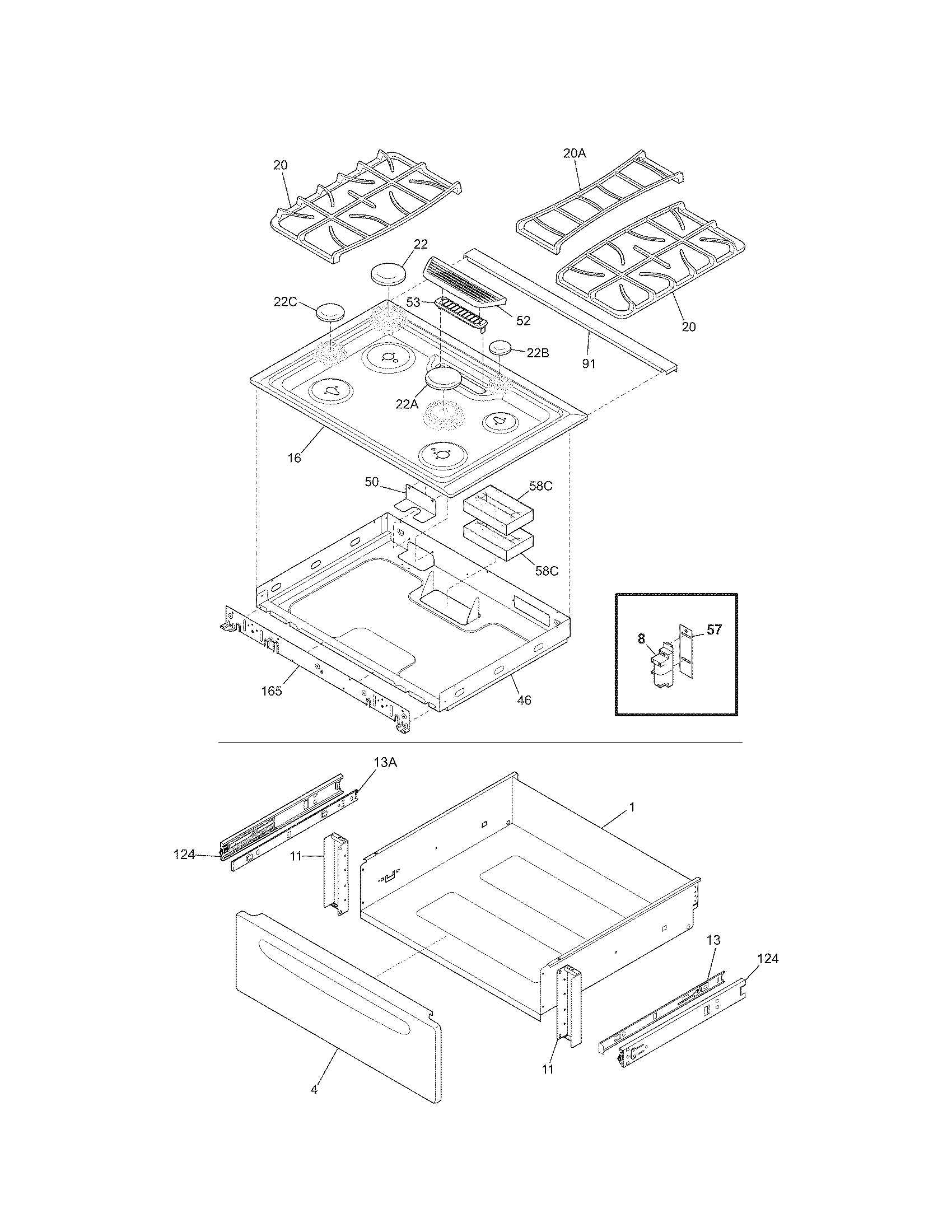 Kenmore 79036694507 top/drawer diagram