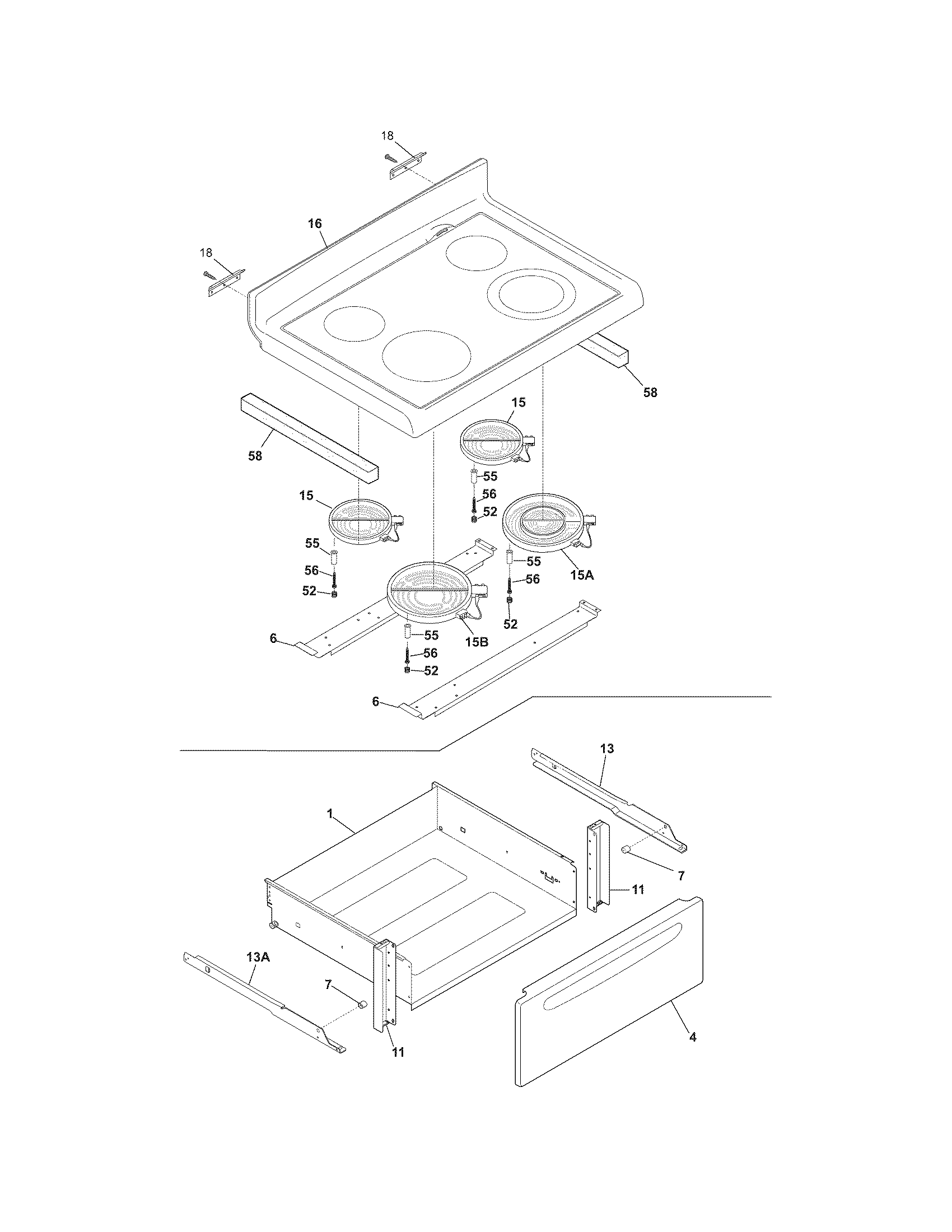 Frigidaire PFEF374ES4 top/drawer diagram