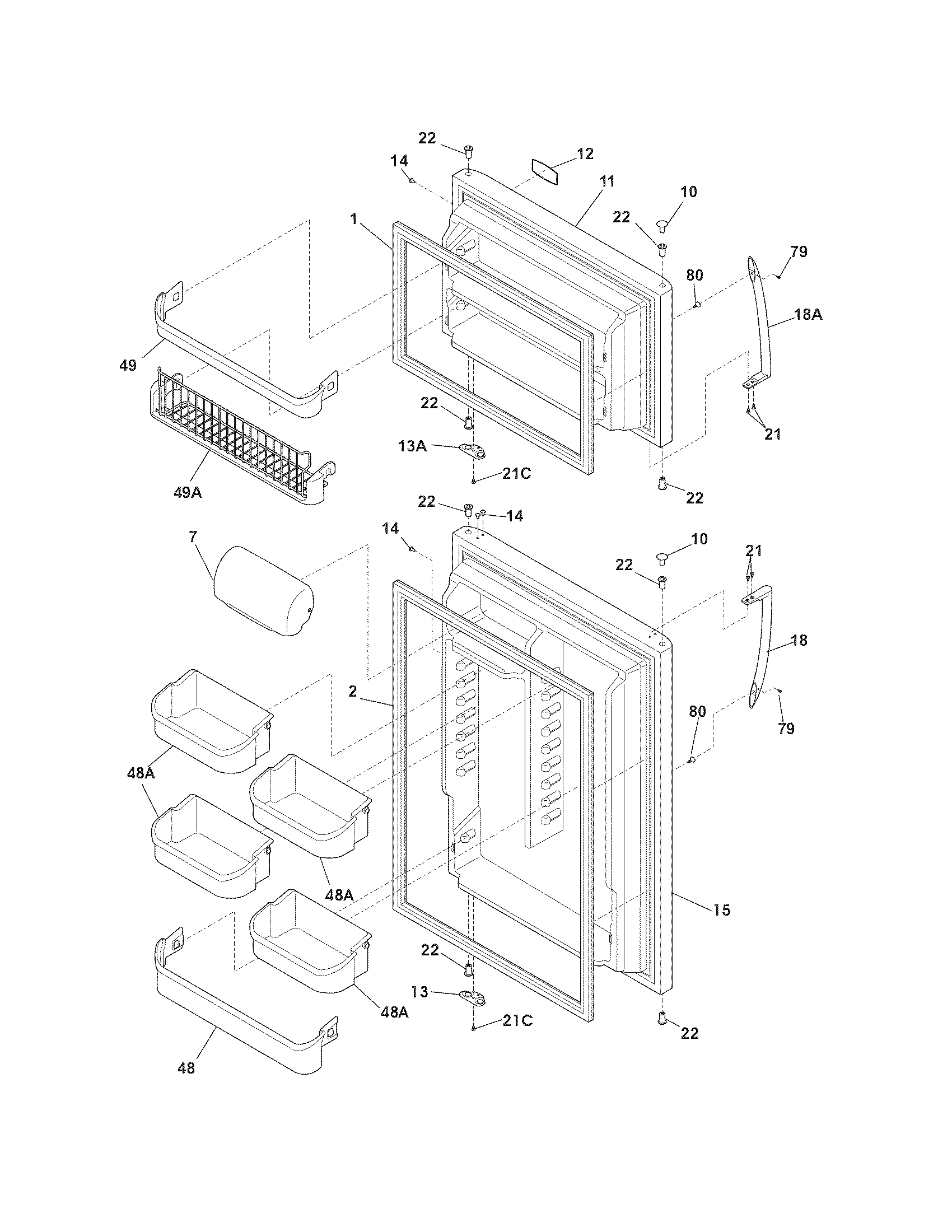 Frigidaire FGHT2146KE0 door diagram