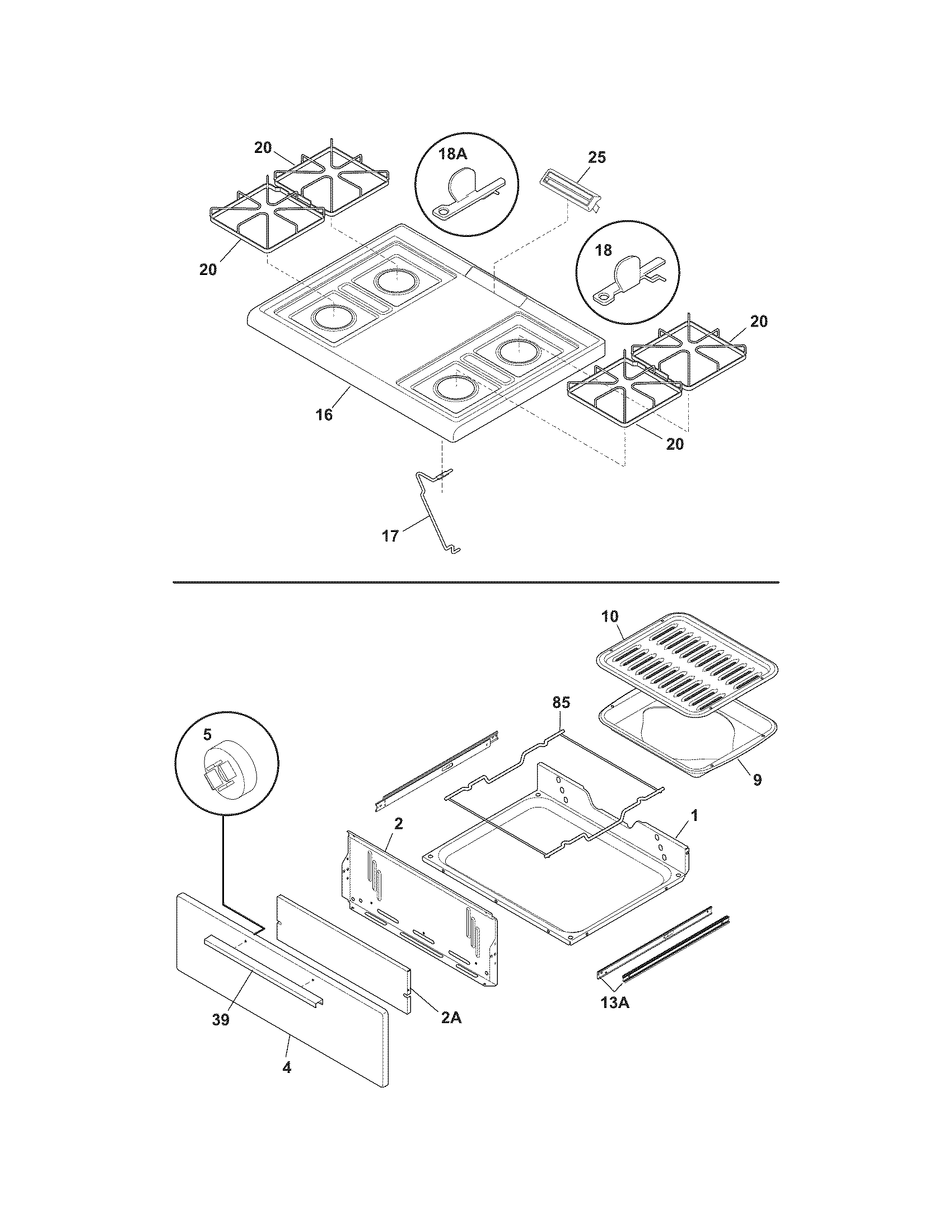 Frigidaire FLF316DSF top/drawer diagram