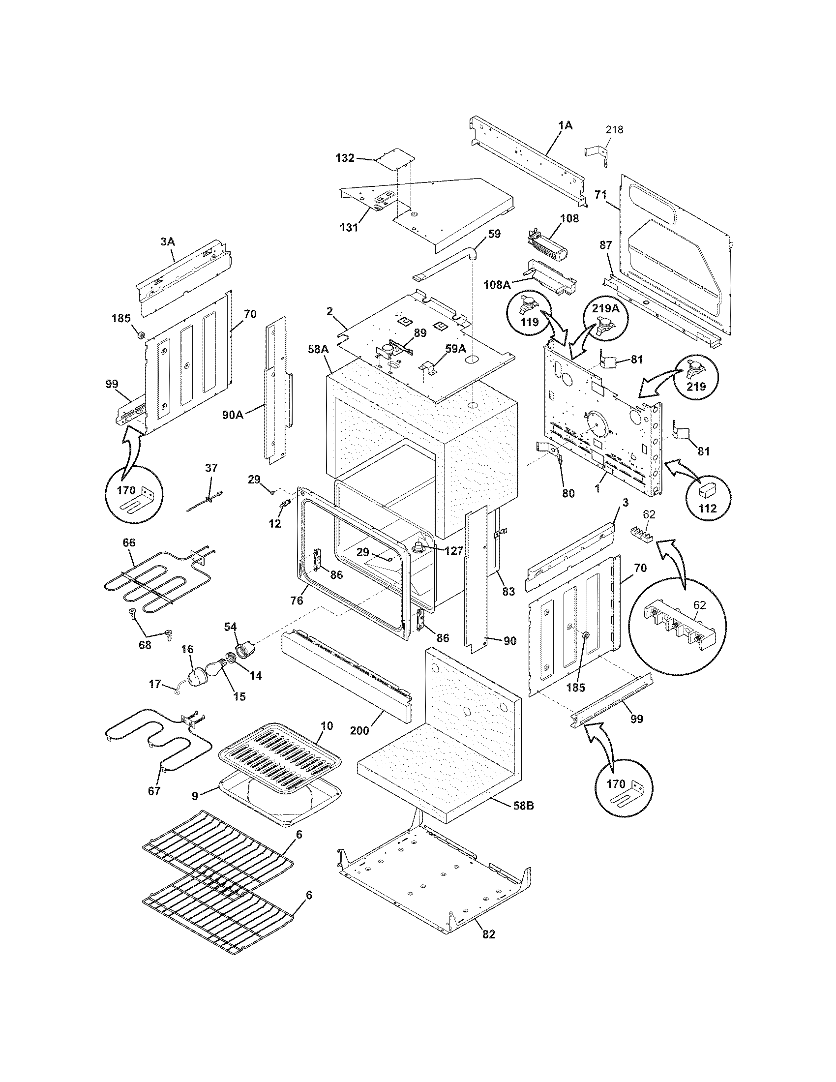 Frigidaire FED365EBE body diagram