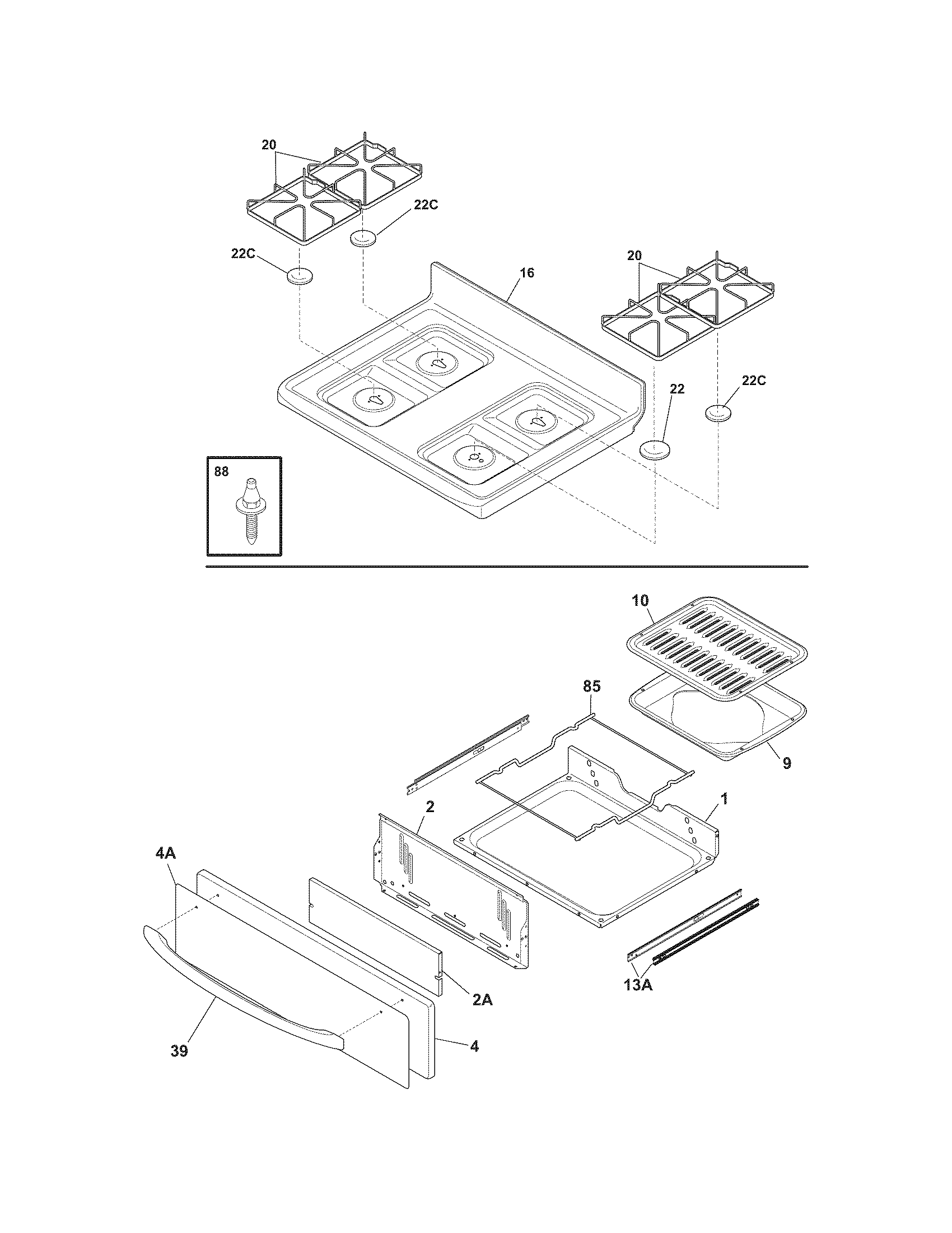Frigidaire FGFB337GCF top/drawer diagram