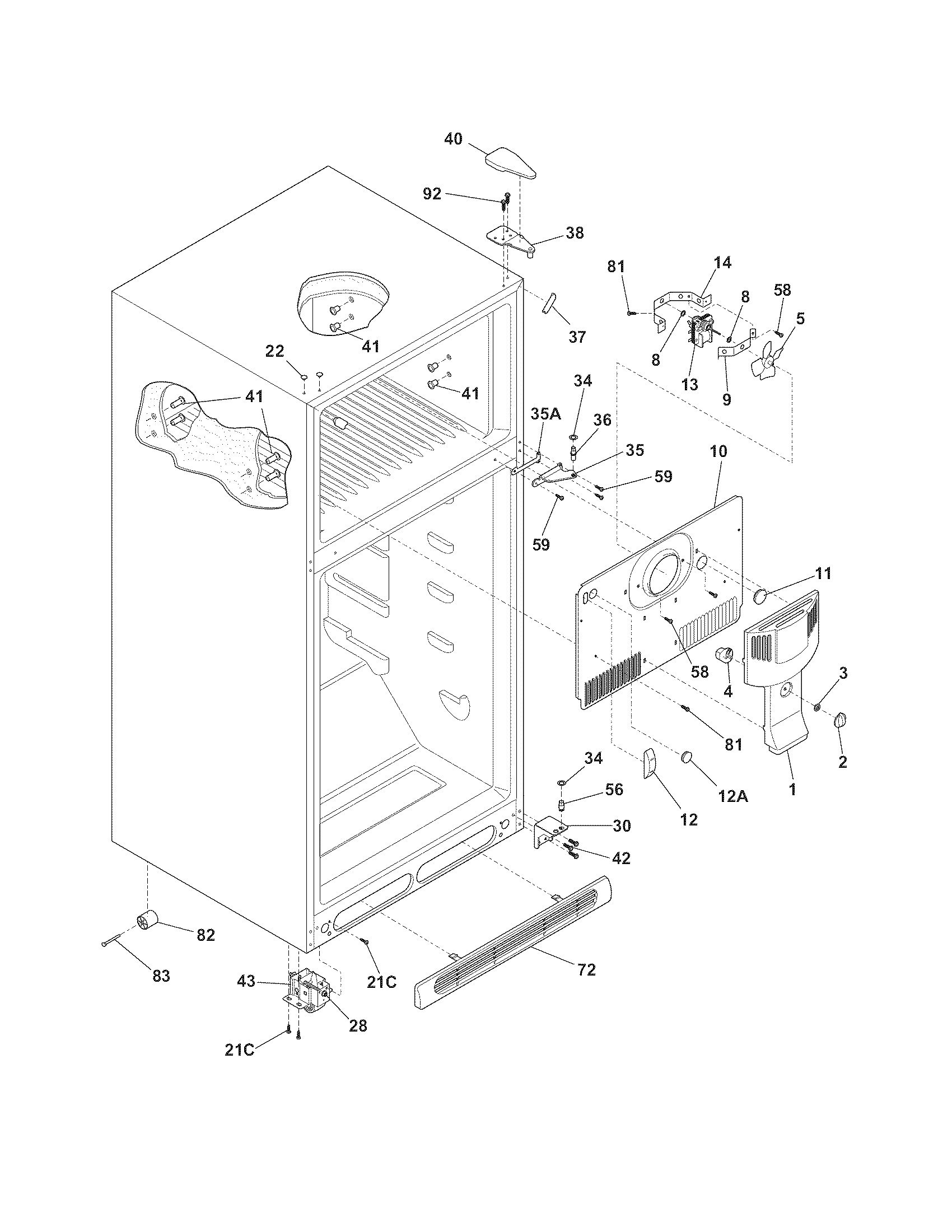 Frigidaire FRT15G4JW3 cabinet diagram