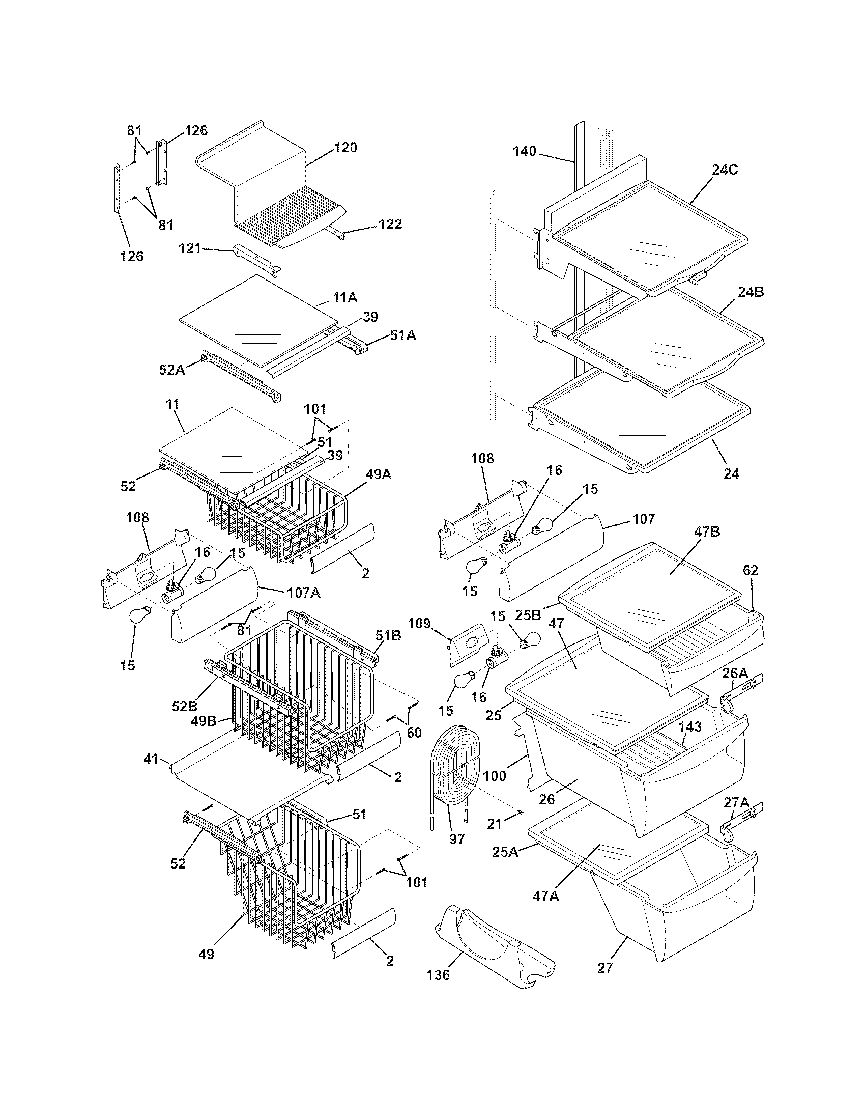 Frigidaire GHSC39ETJS3 shelves diagram