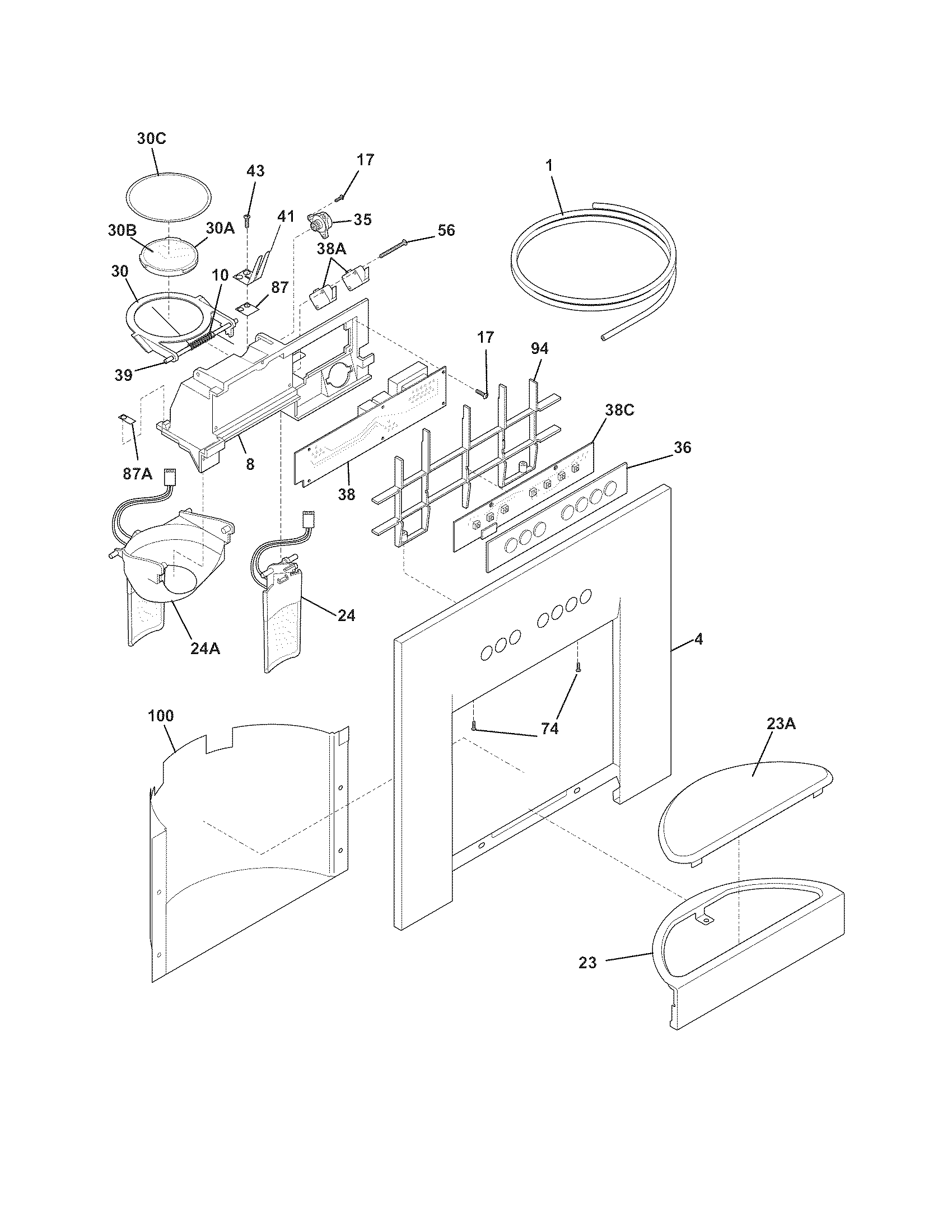 Electrolux E23CS78HPS3 ice & water dispenser diagram
