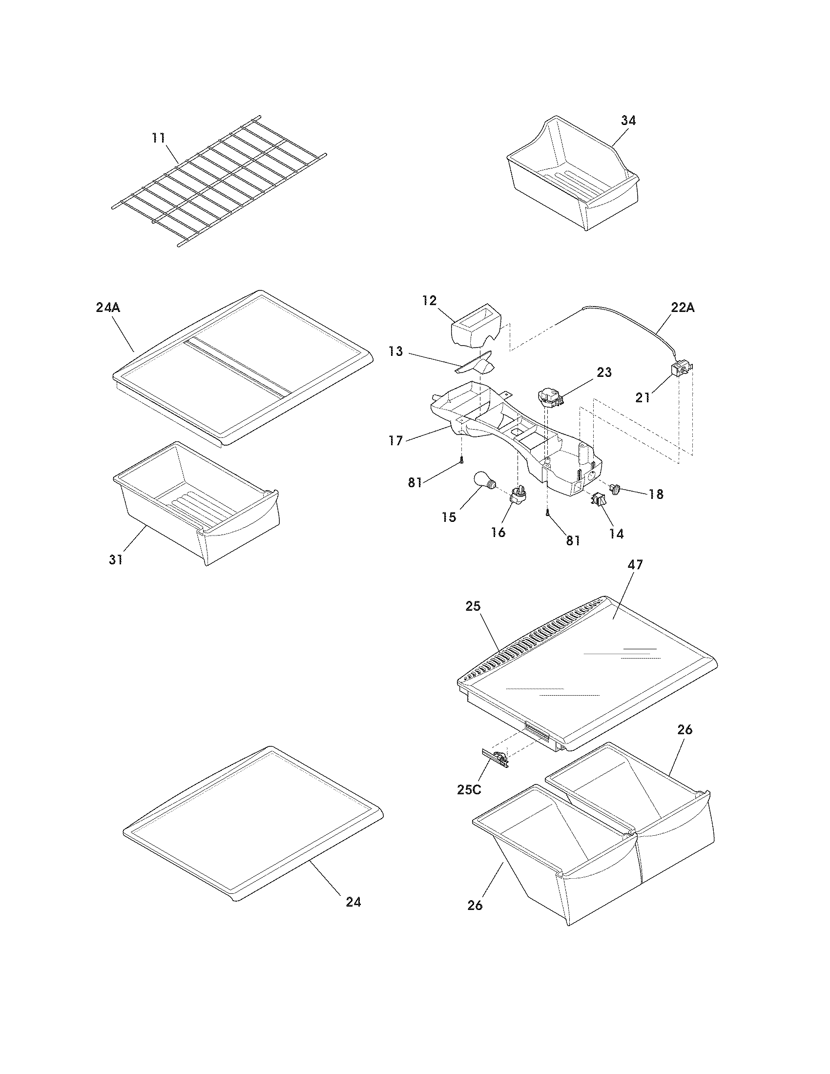 Crosley CRTE184IJW3 shelves diagram