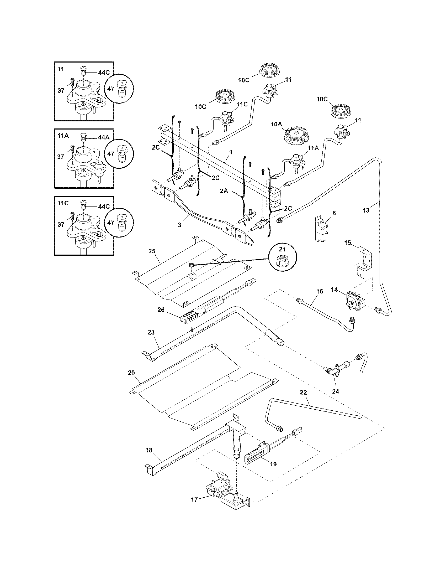 Frigidaire FGF366EBH burner diagram