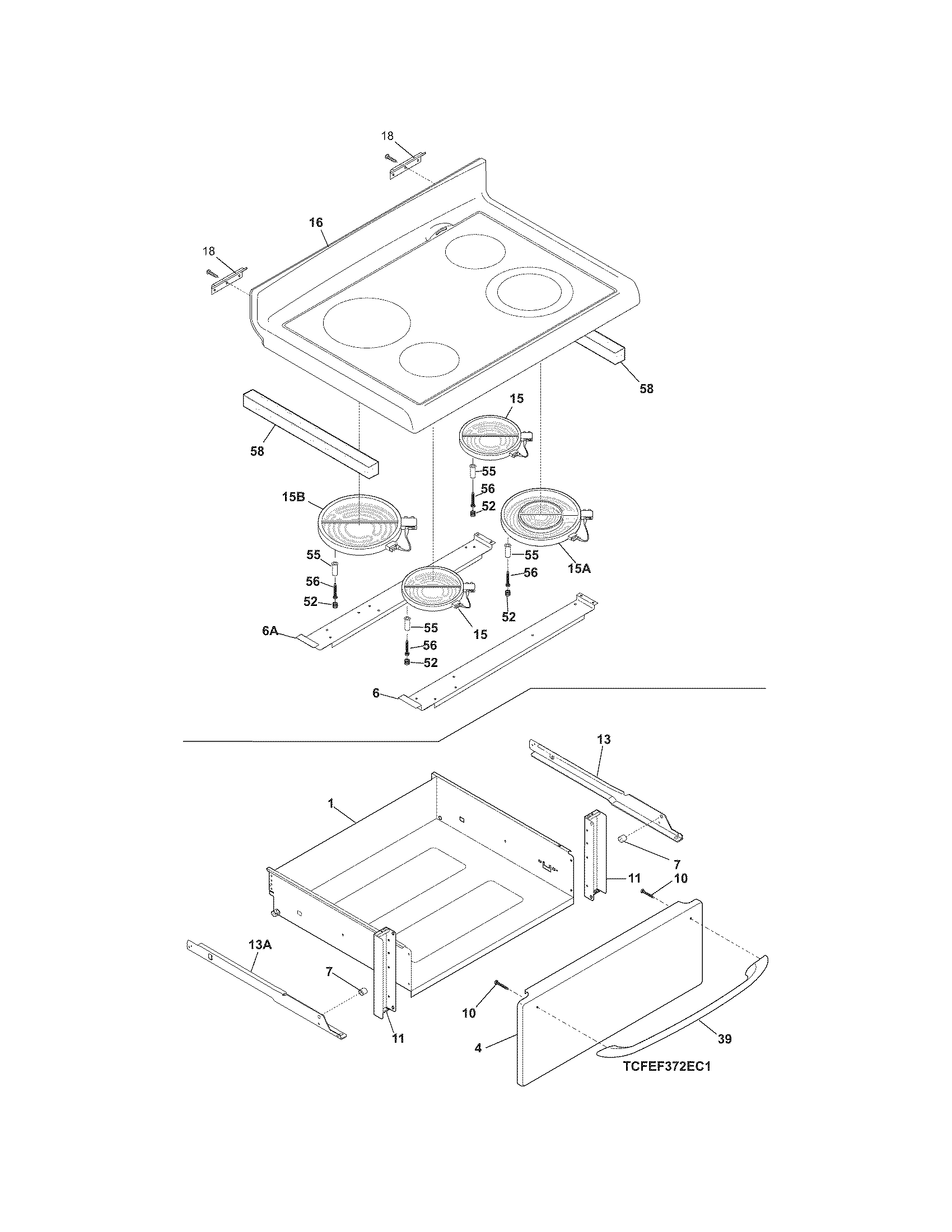 Frigidaire CFEF372EC7 top/drawer diagram