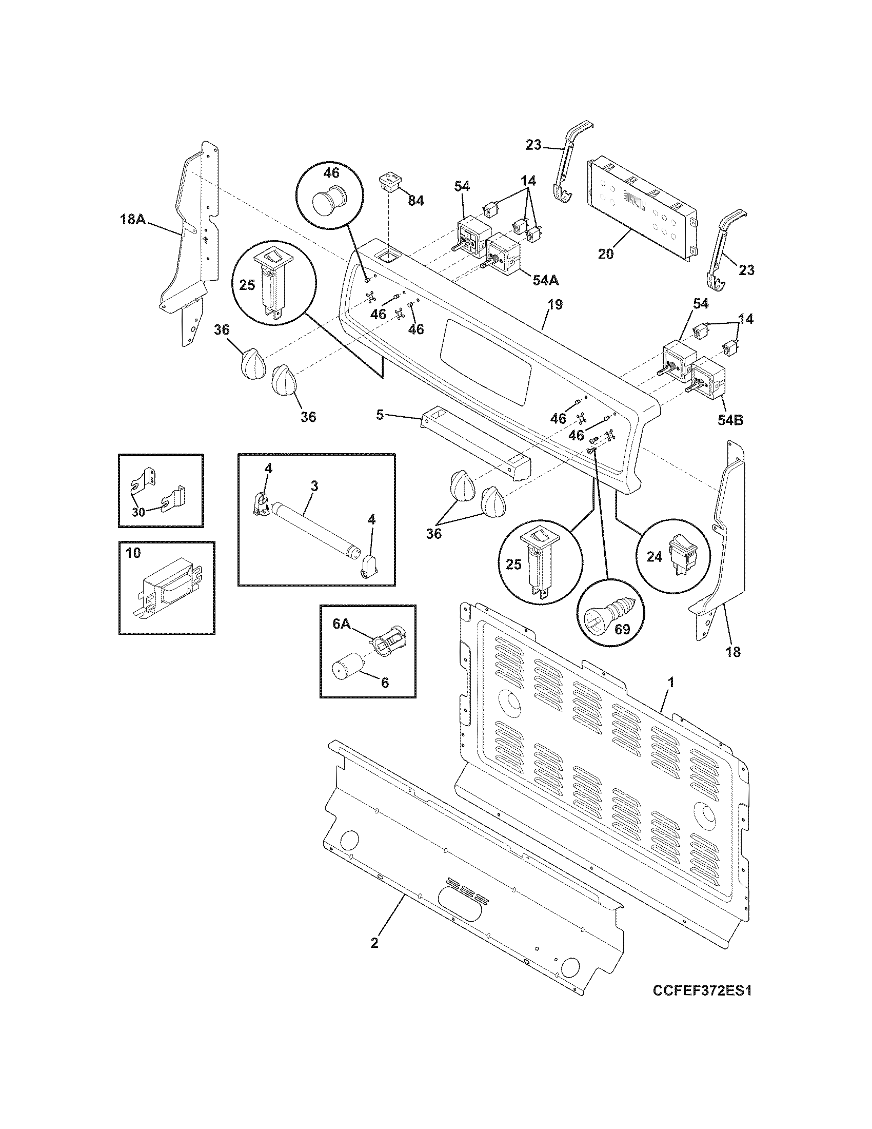 Frigidaire CFEF372EB6 backguard diagram