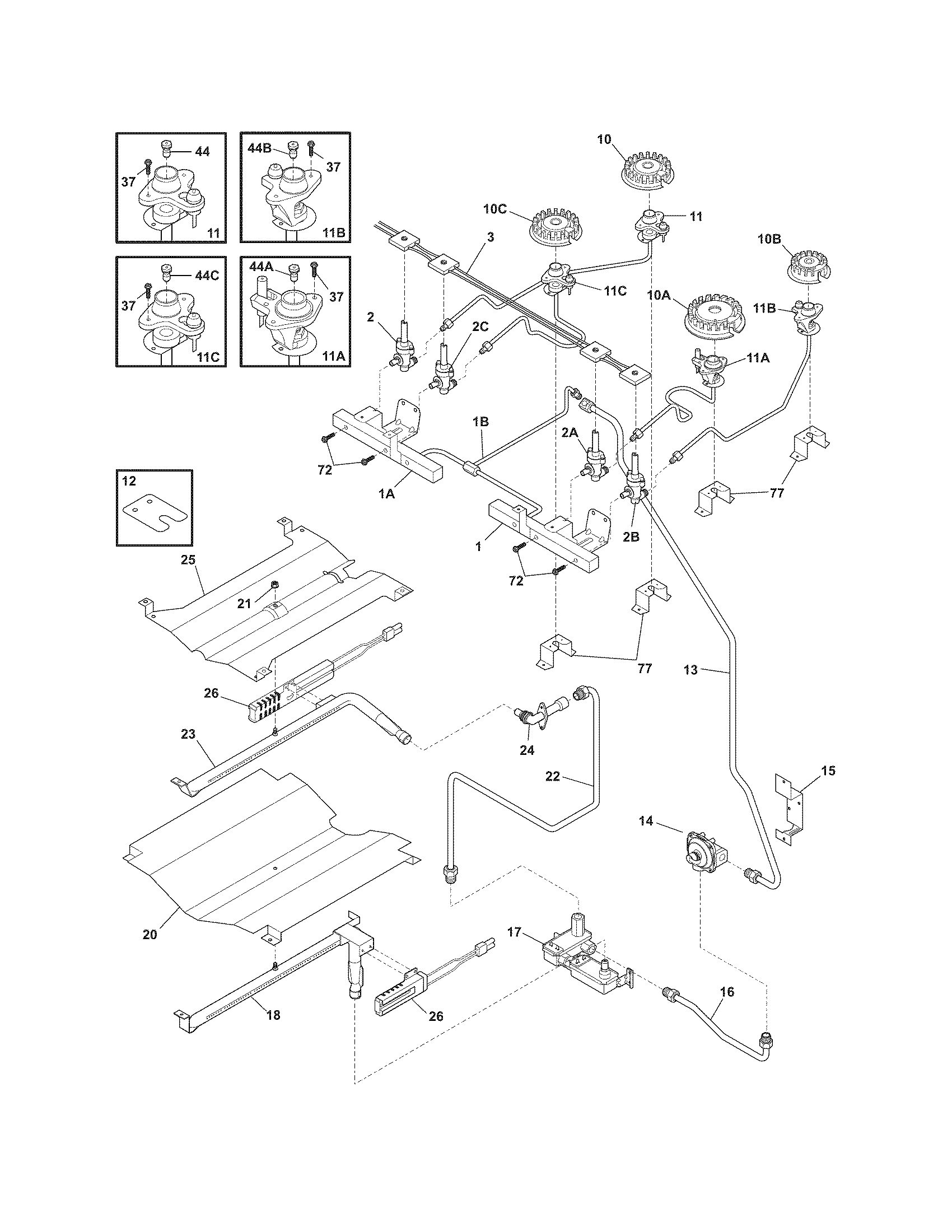 Frigidaire PLGS389ECJ burner diagram