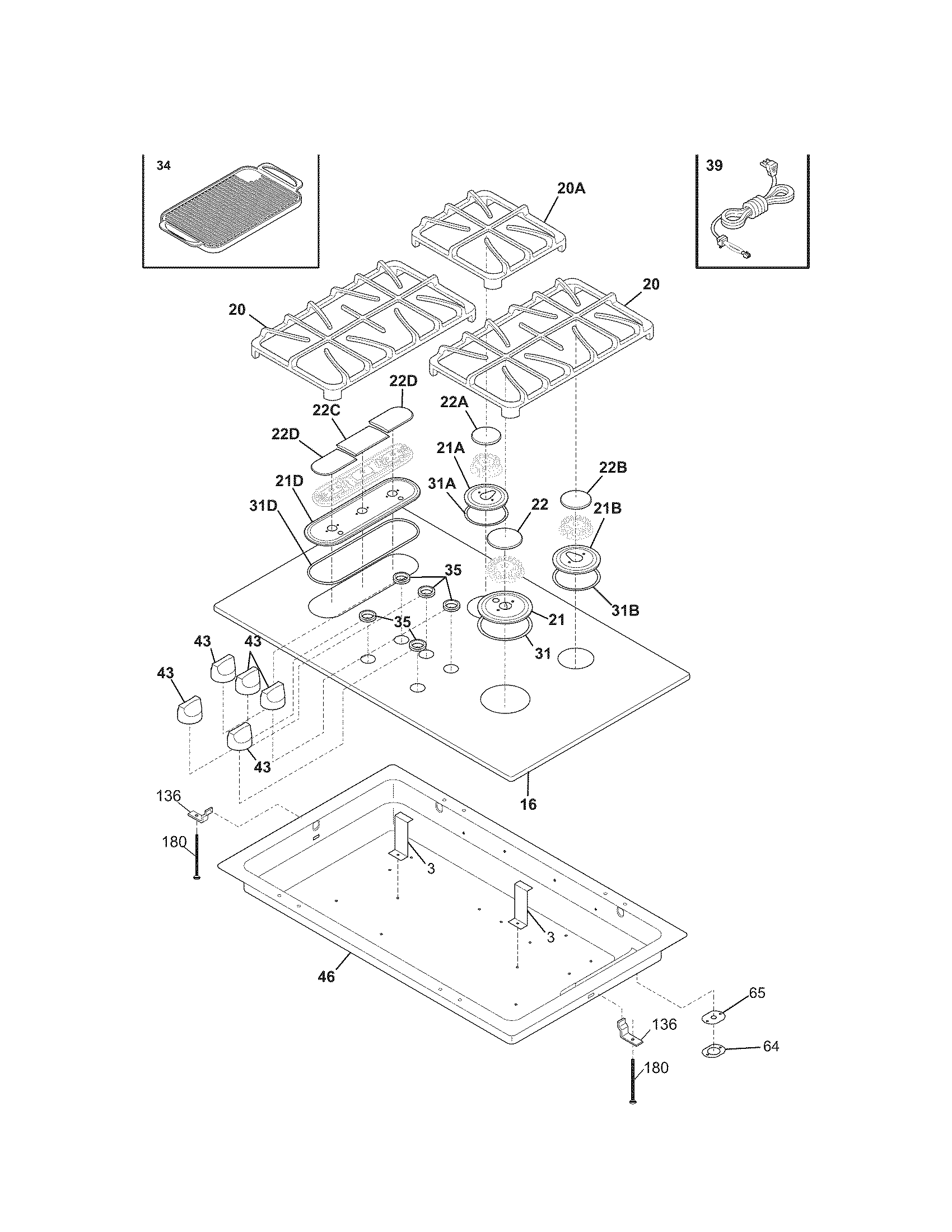 Kenmore Elite 79033263601 maintop diagram