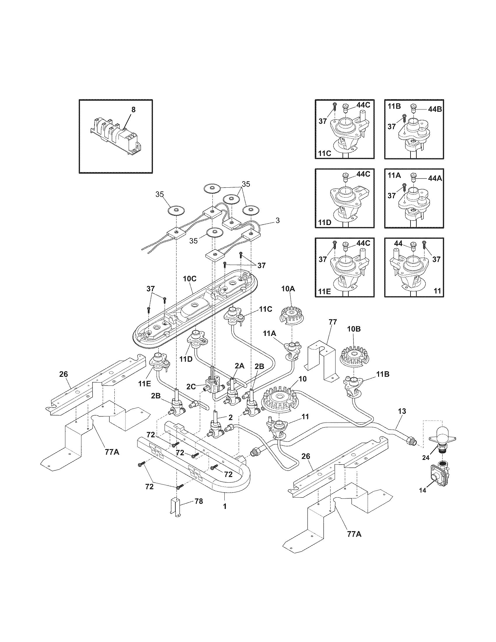 Kenmore Elite 79033263601 burner diagram