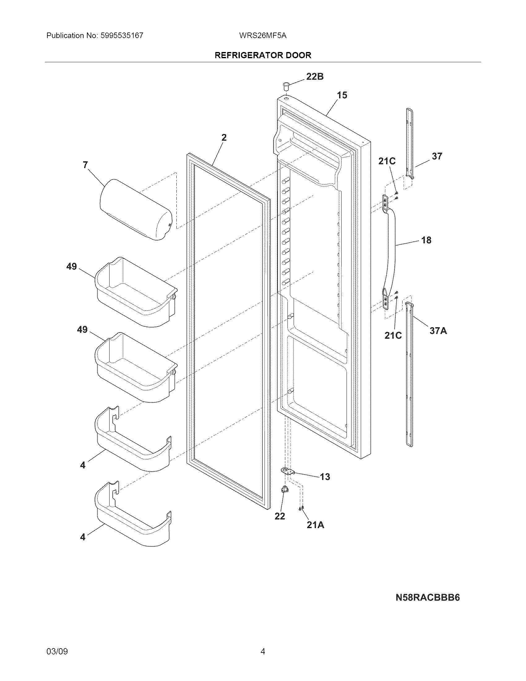 White-Westinghouse WRS26MF5ASZ refrigerator door diagram