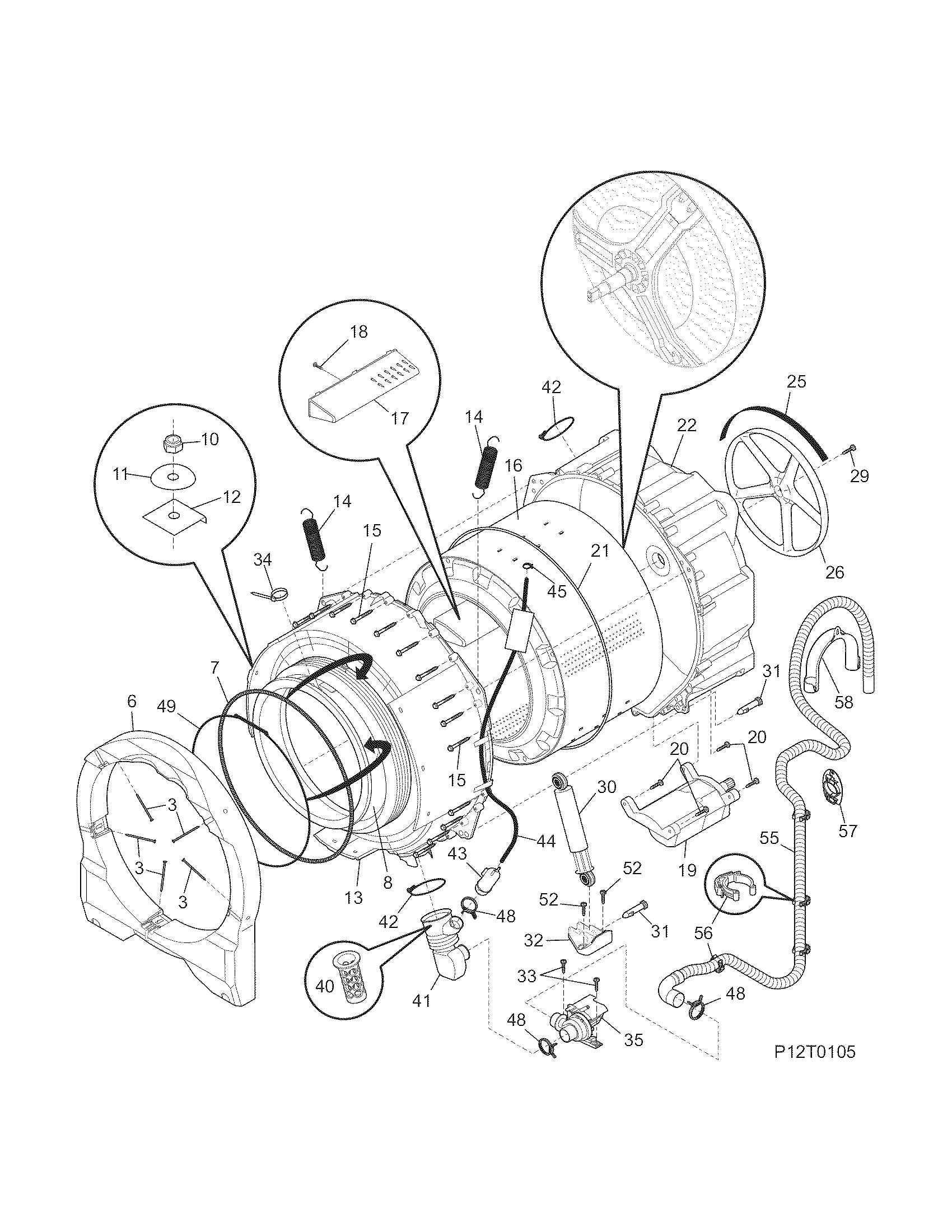 Frigidaire GLTF2940FS2 motor/tub diagram