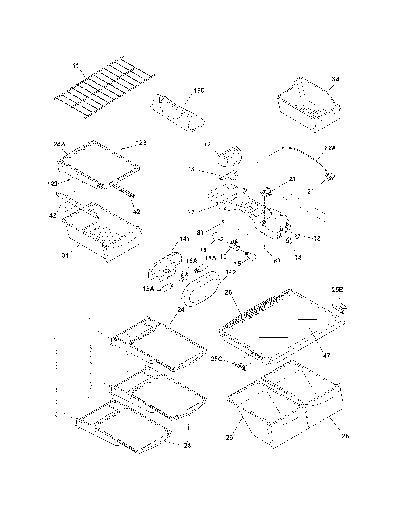Frigidaire FPHI2187KR0 shelves diagram