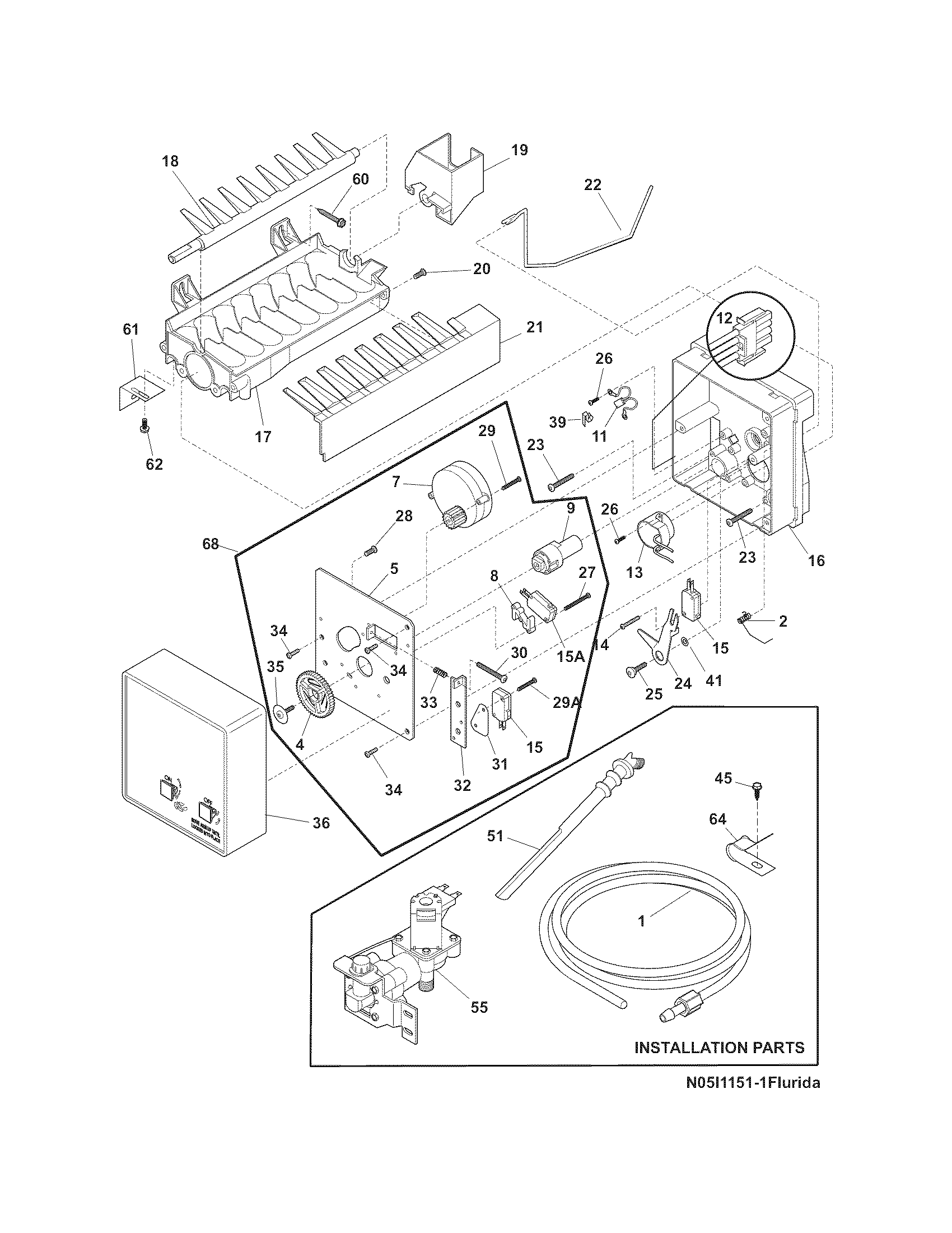 Frigidaire FPHI2187KR0 ice maker diagram