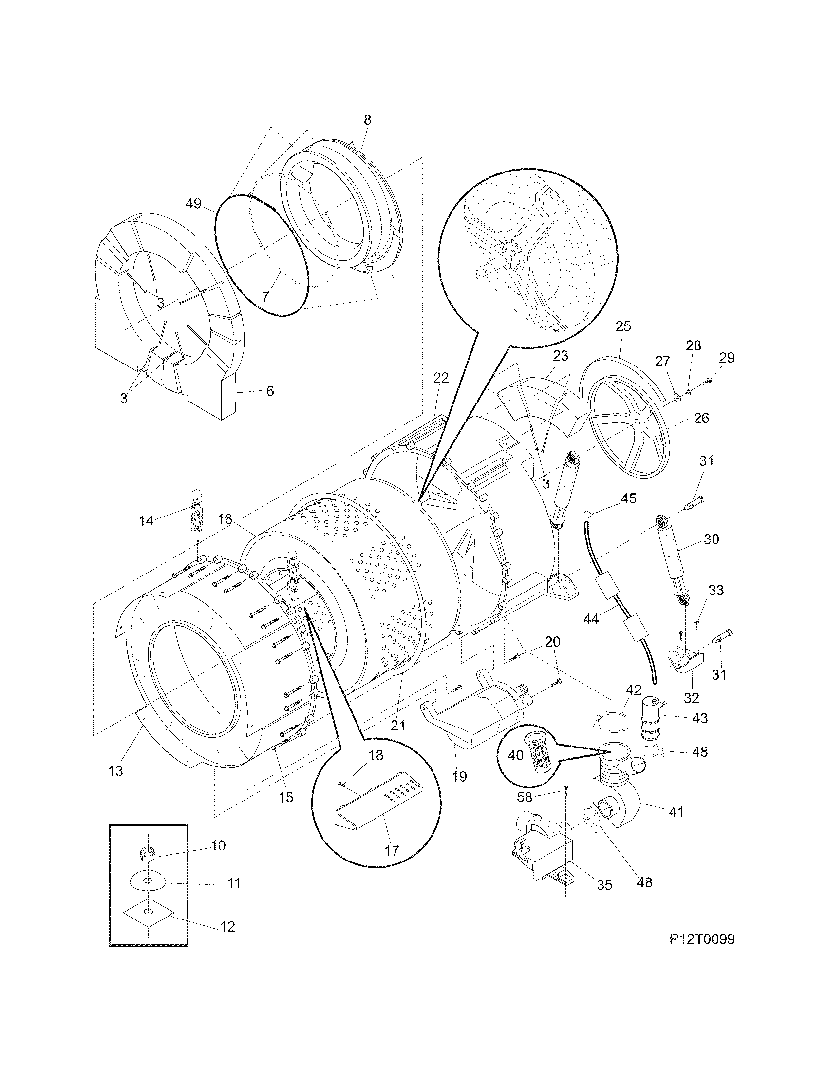 Crosley CFW2000FW2 motor/tub diagram