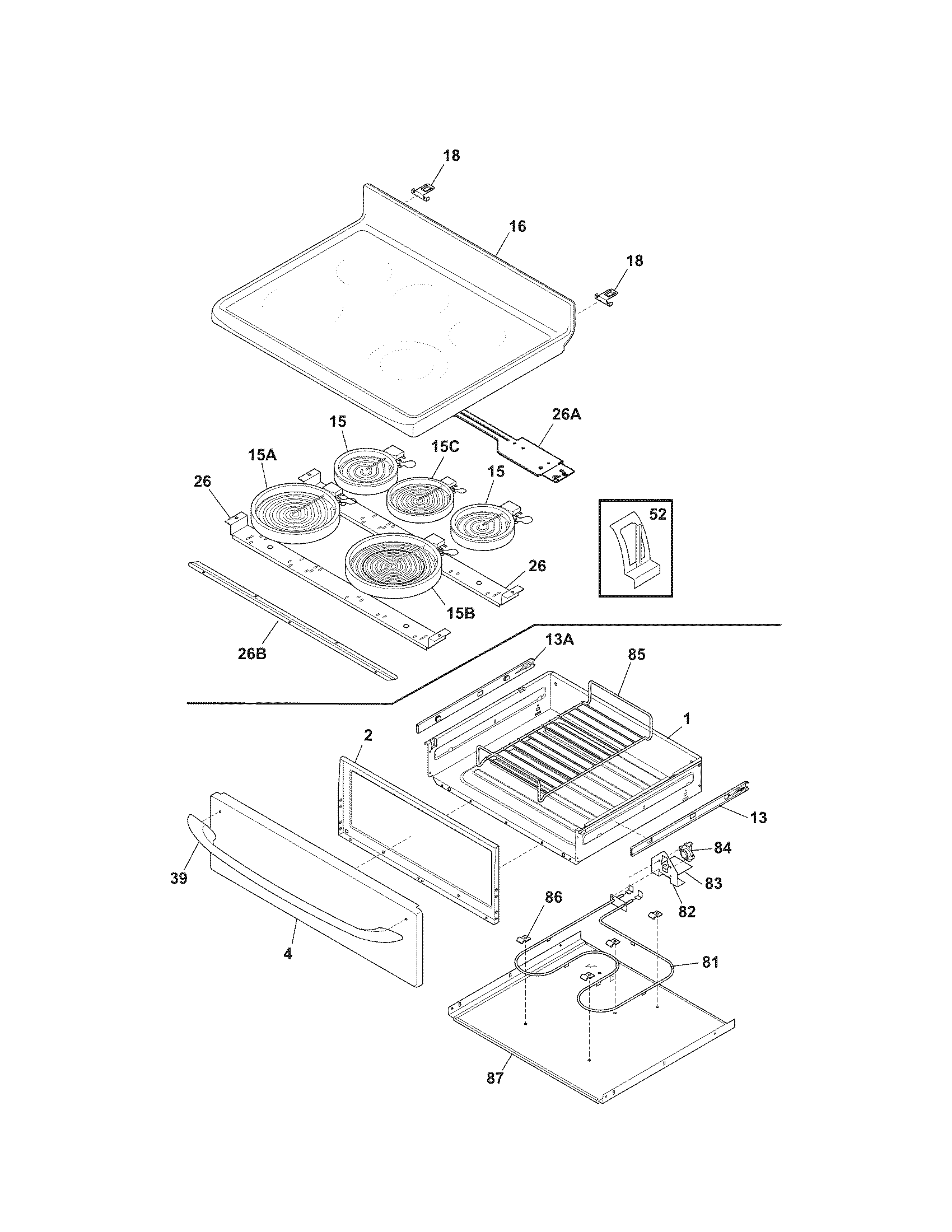 Kenmore 7909641340F top/drawer diagram