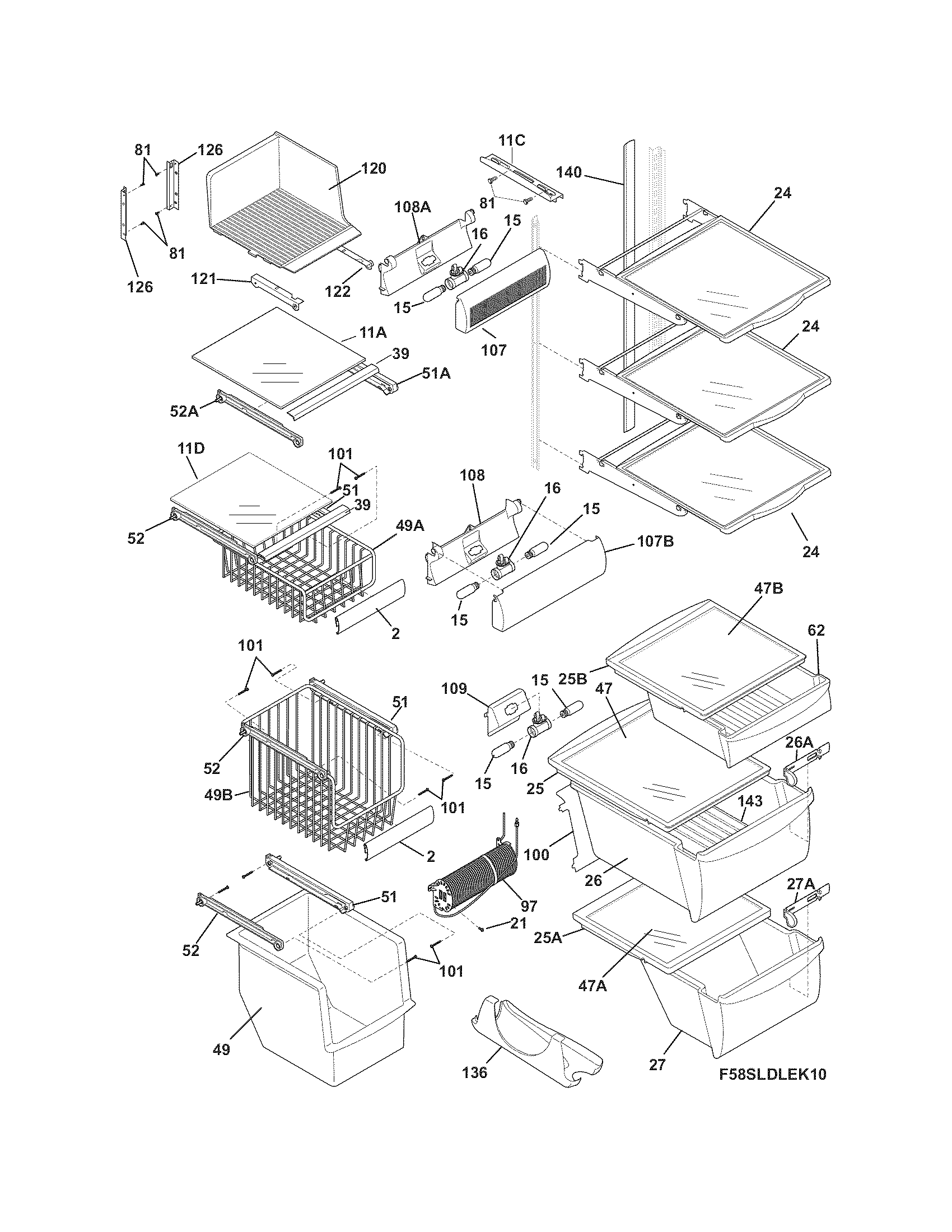 Frigidaire FGHS2679KE0 shelves diagram