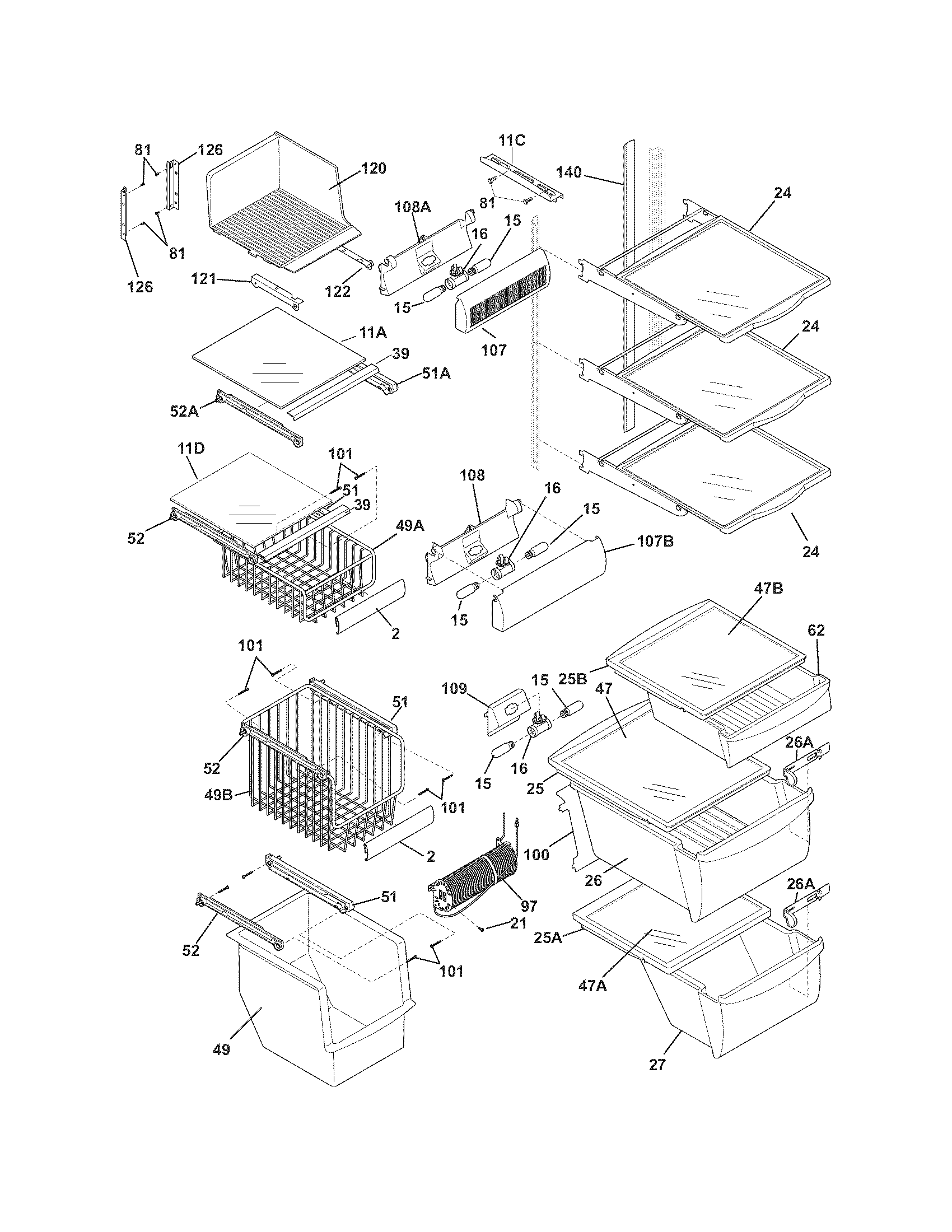 Frigidaire LGHS2667KE0 shelves diagram