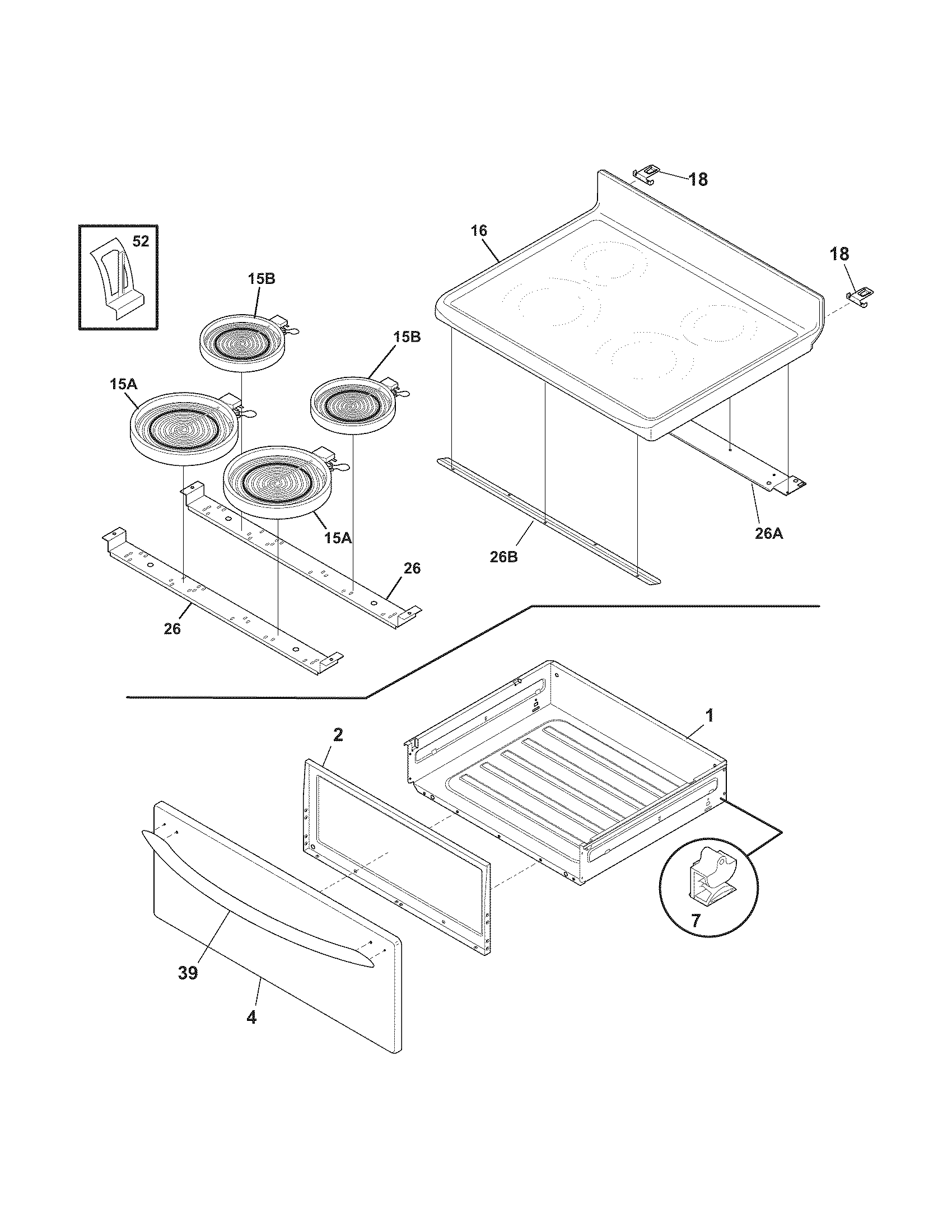 Frigidaire GLEFZ388GCA top/drawer diagram