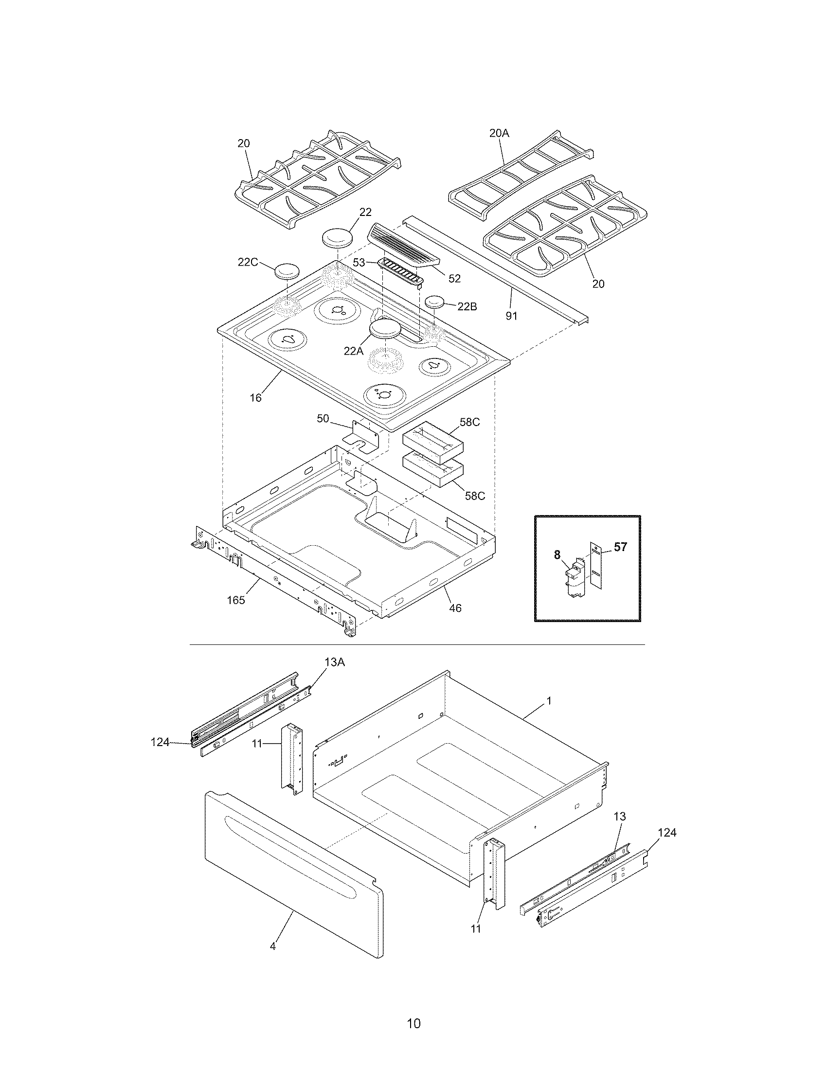 Kenmore 79036699508 top/drawer diagram