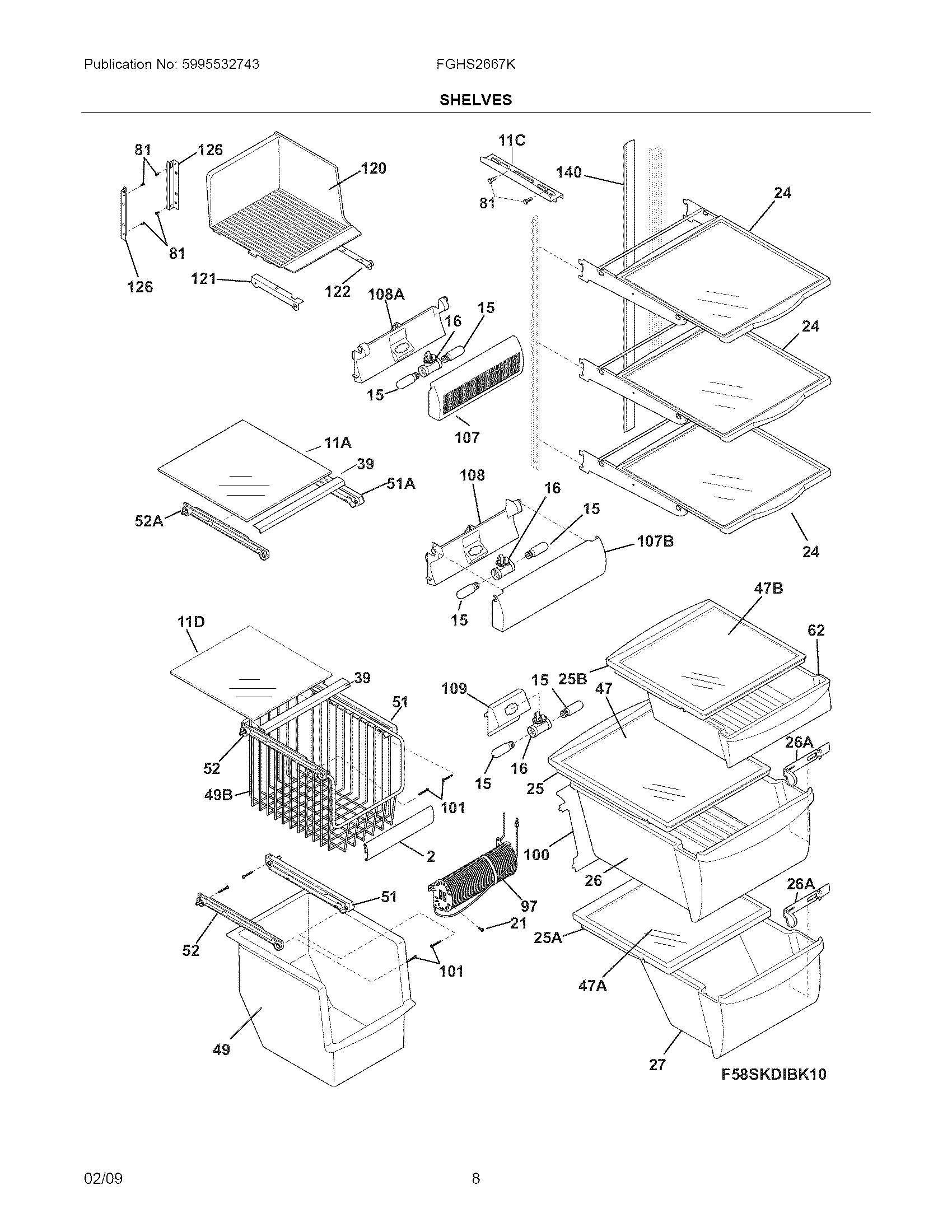 Frigidaire FGHS2667KE0 shelves diagram