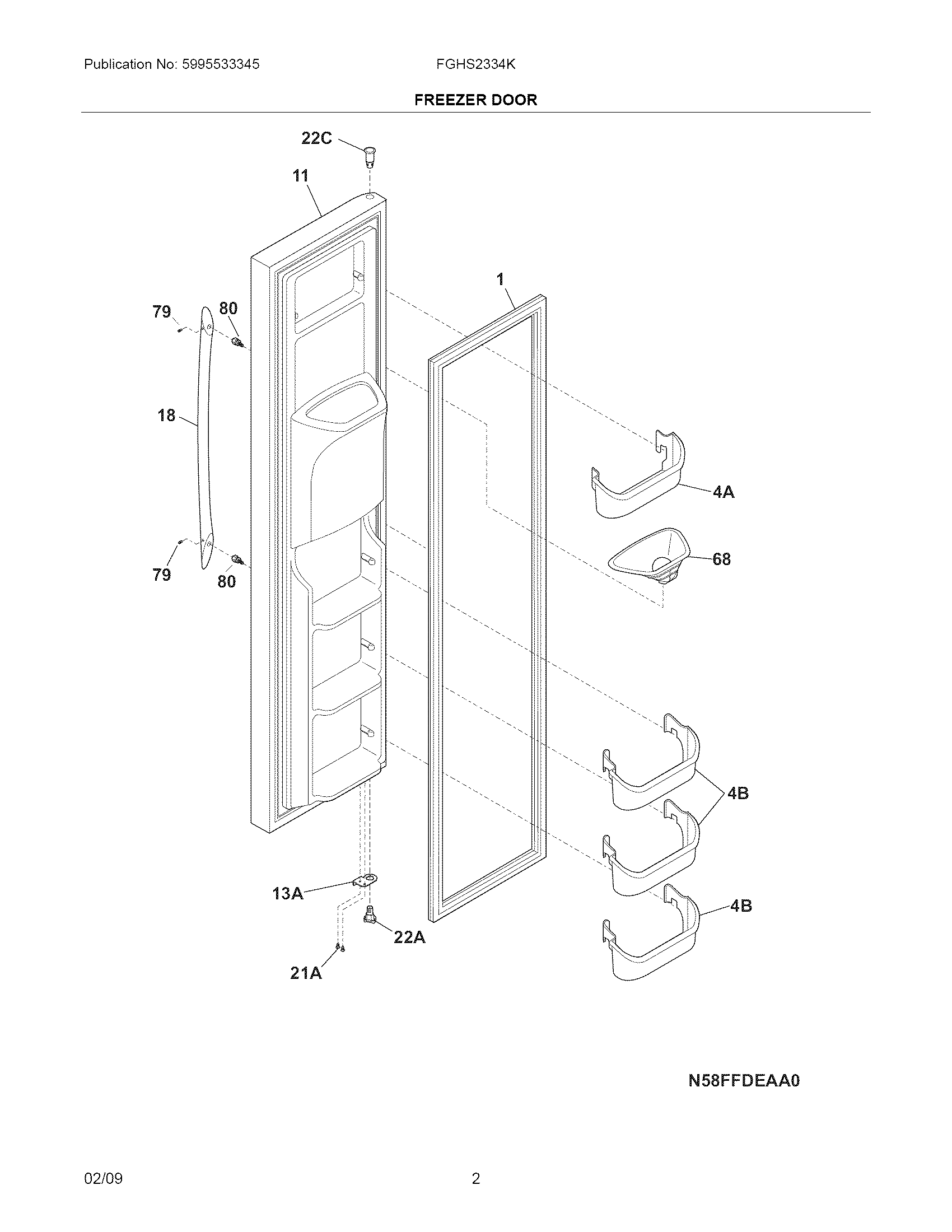 Frigidaire FGHS2344KF0 freezer door diagram