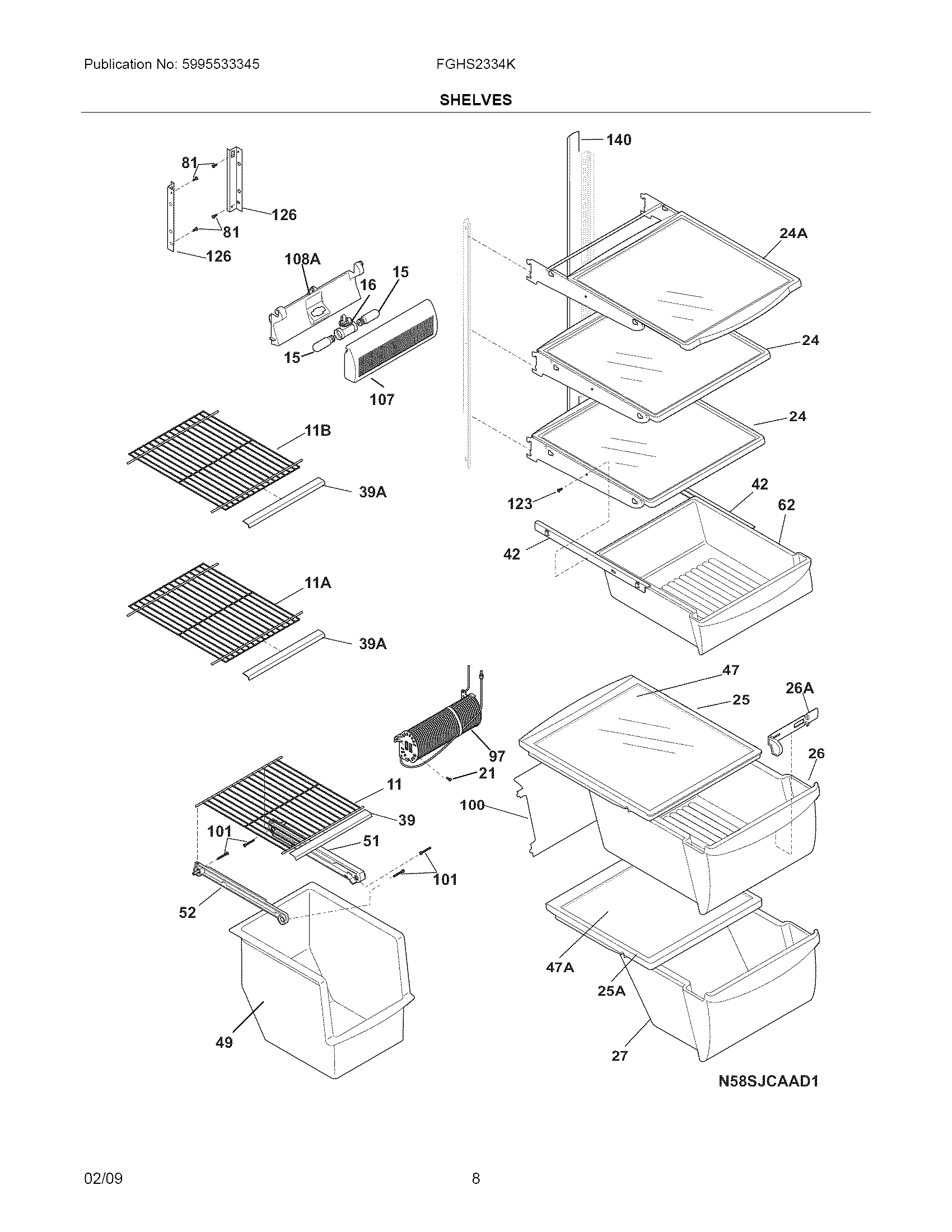Frigidaire FGHS2344KF0 shelves diagram