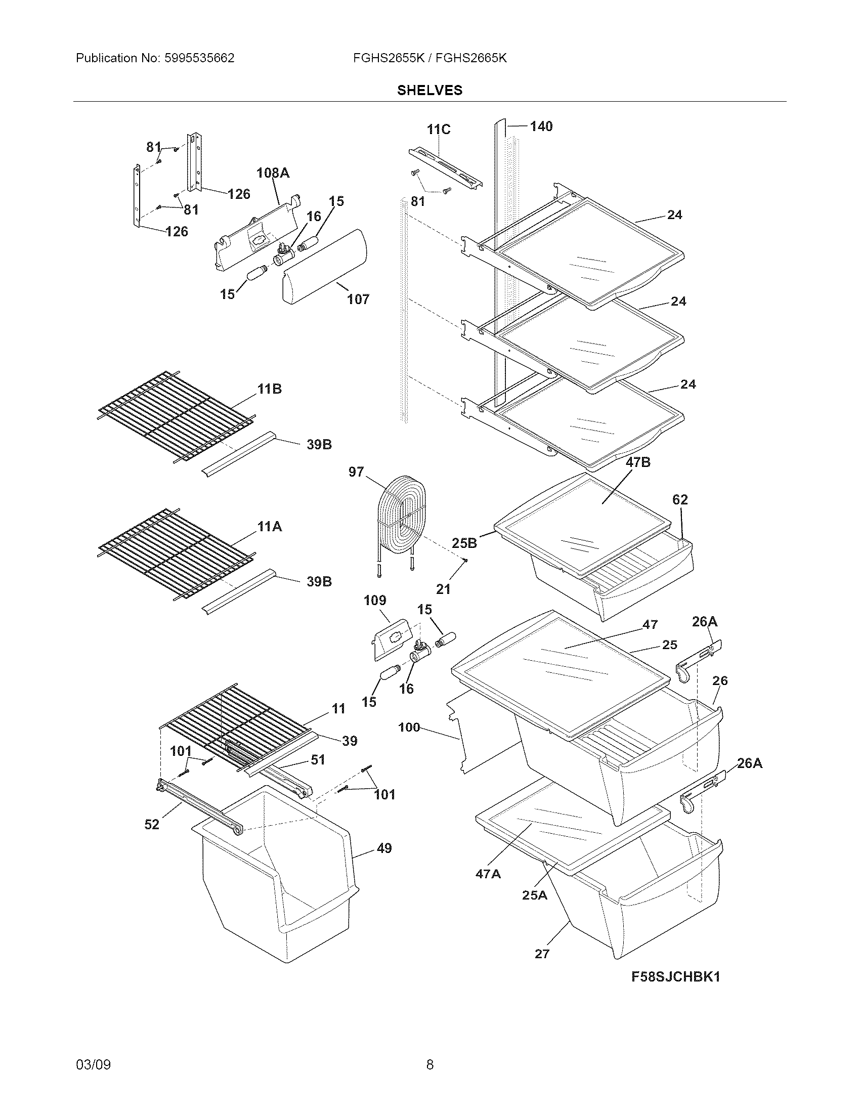Frigidaire FGHS2655KP0 shelves diagram