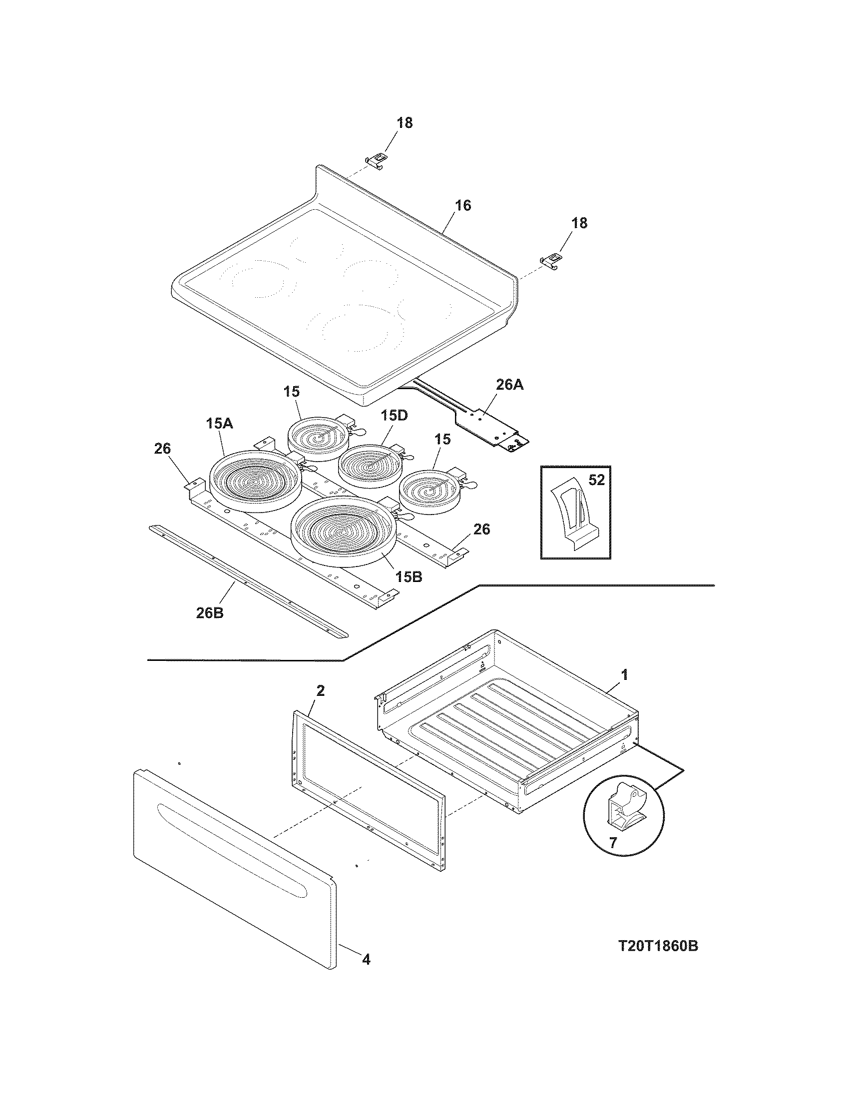 Frigidaire GLEF384HQB top/drawer diagram