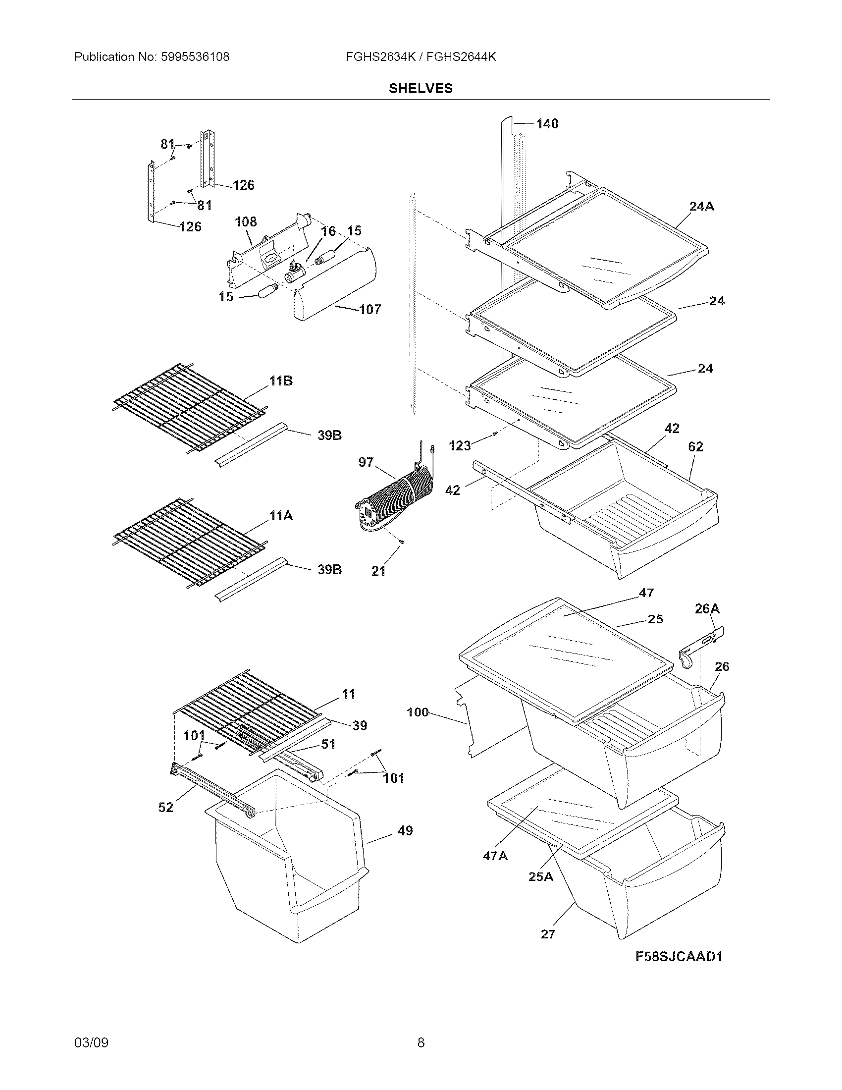 Frigidaire FGHS2634KW0 shelves diagram