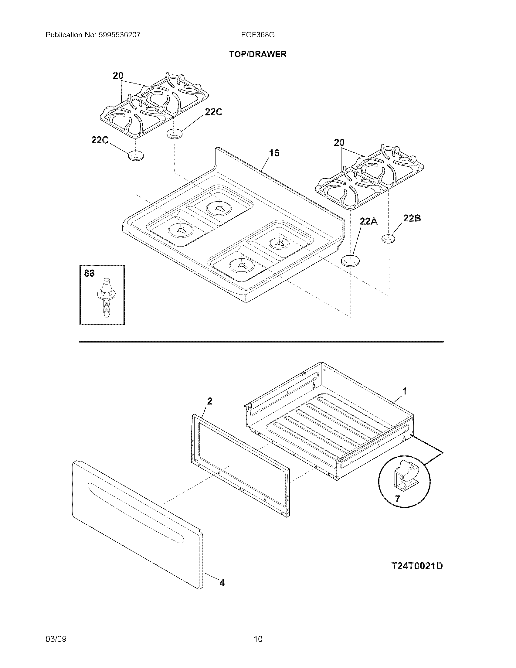 Frigidaire FGF368GSG top/drawer diagram