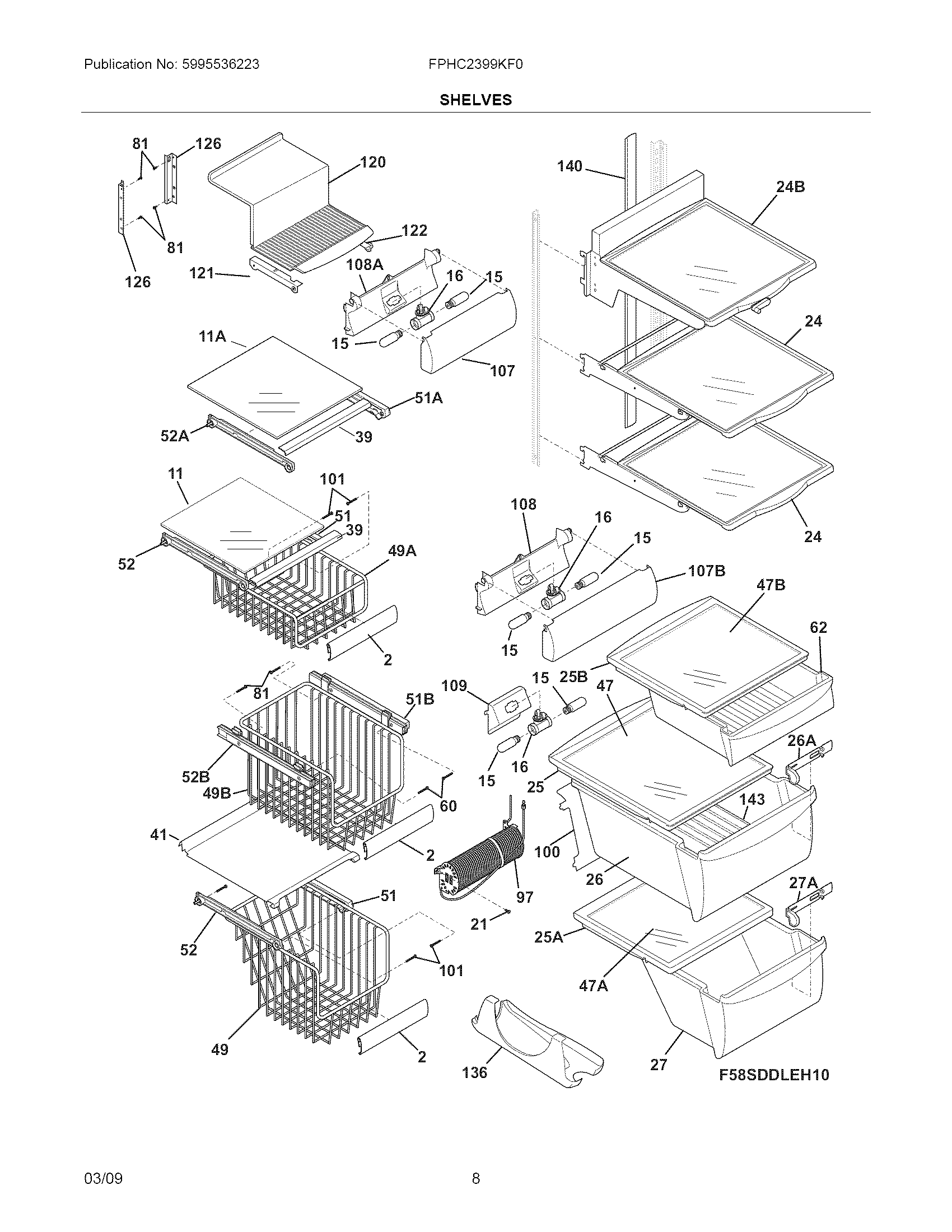 Frigidaire FPHC2399KF0 shelves diagram