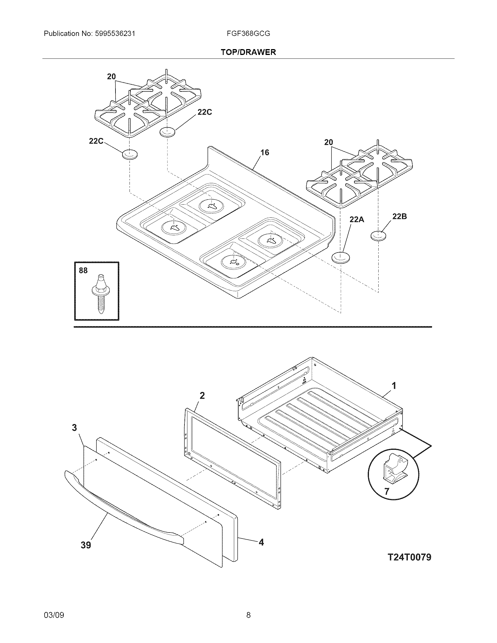 Frigidaire FGF368GCG top/drawer diagram