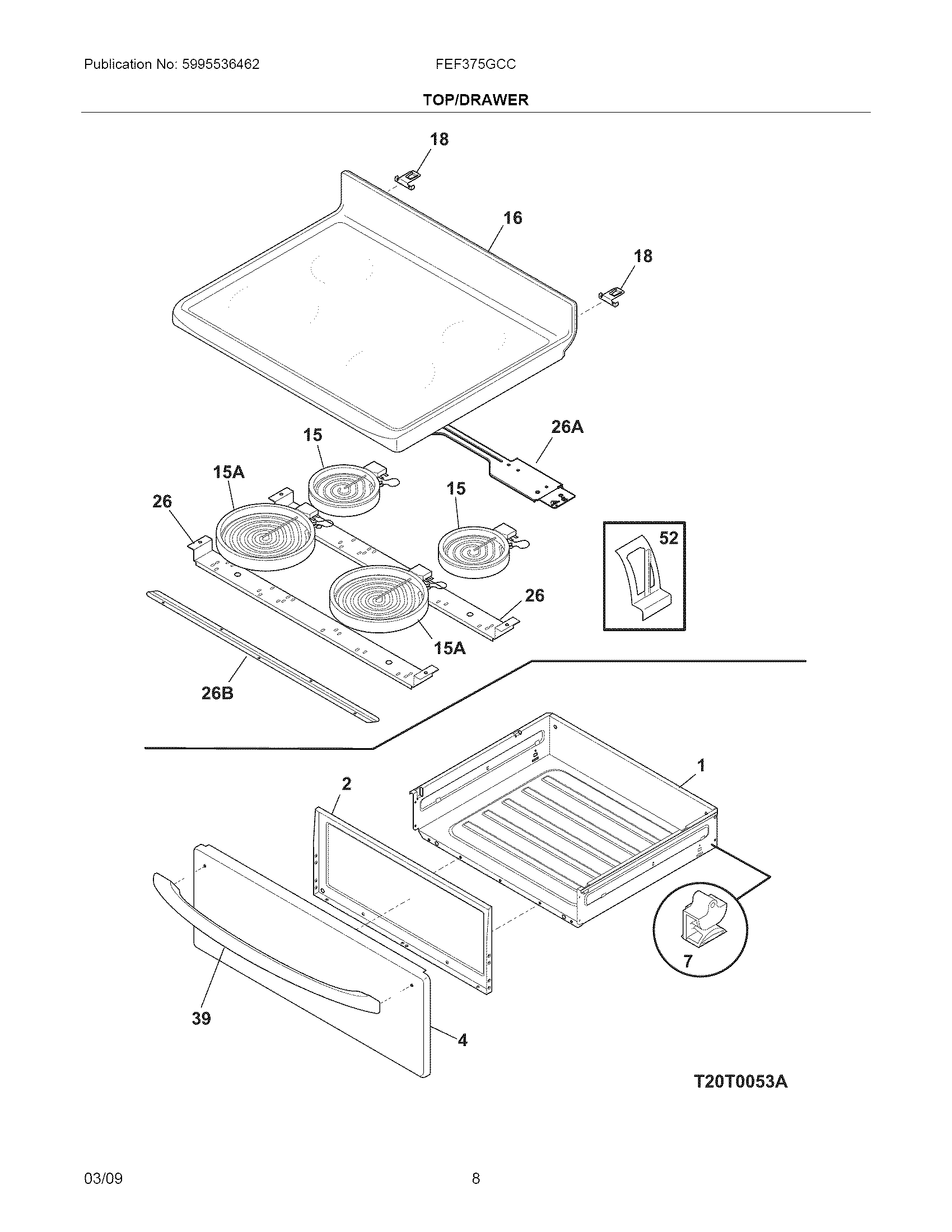Frigidaire FEF375GCC top/drawer diagram