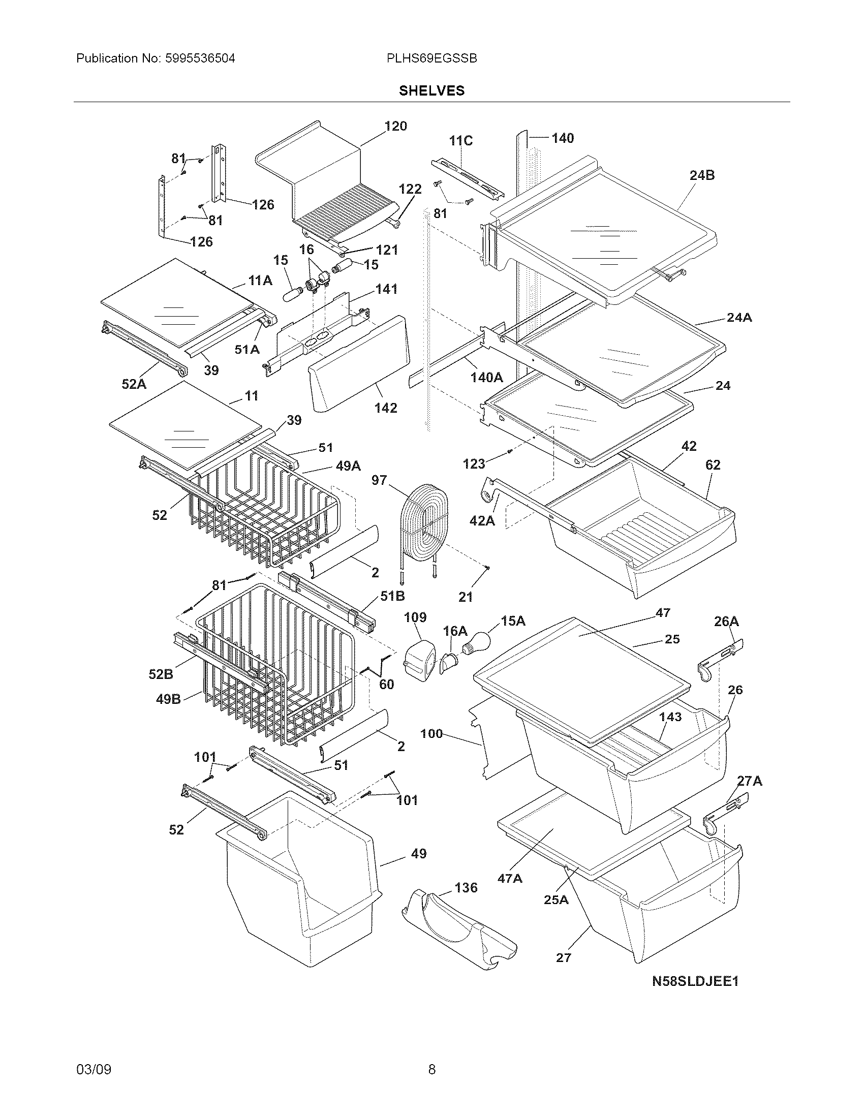Frigidaire PLHS69EGSSB shelves diagram