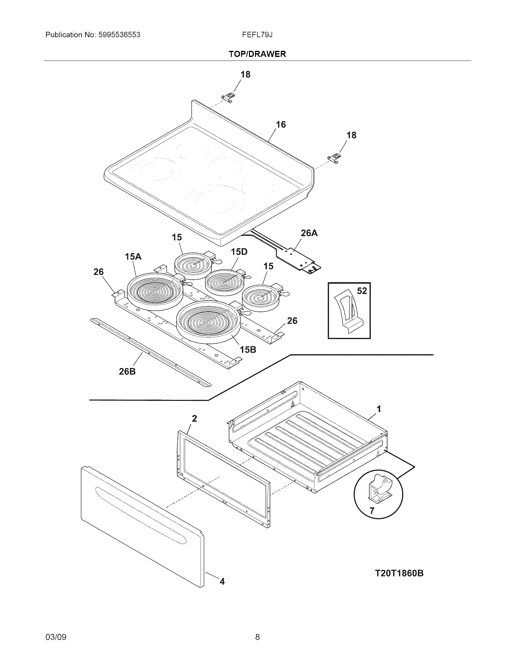 Frigidaire FEFL79JBB top/drawer diagram