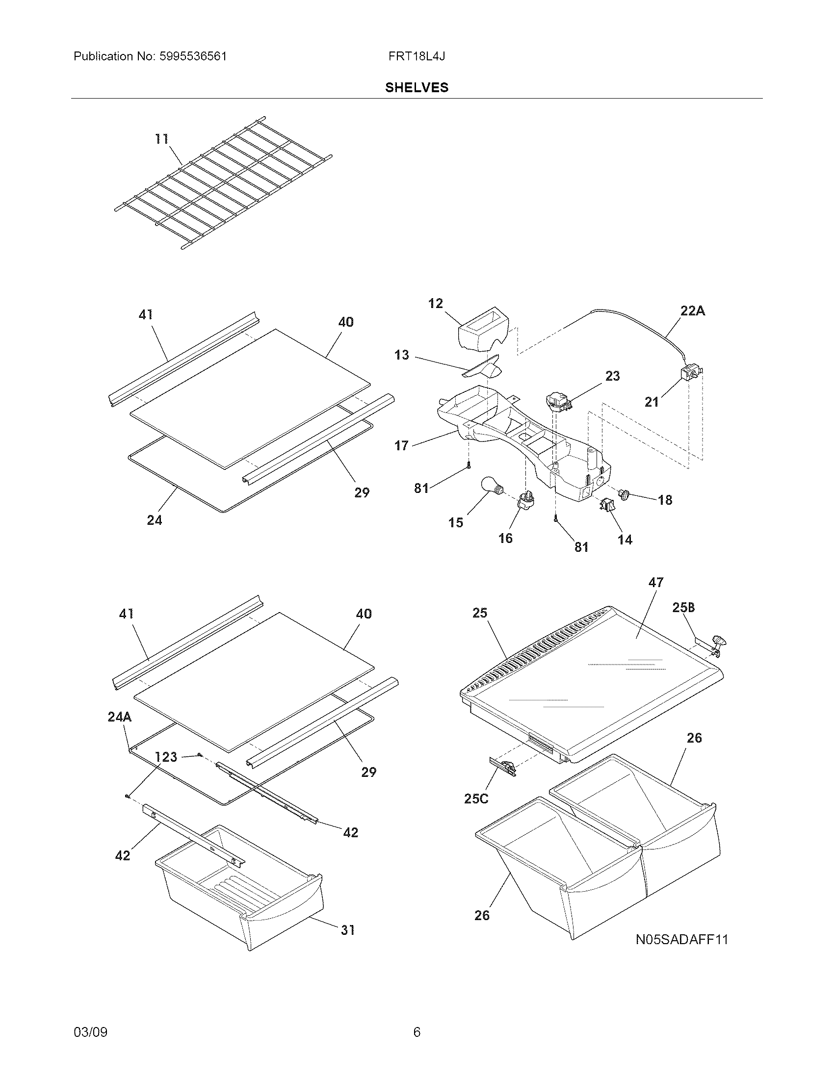 Frigidaire FRT18L4JM6 shelves diagram