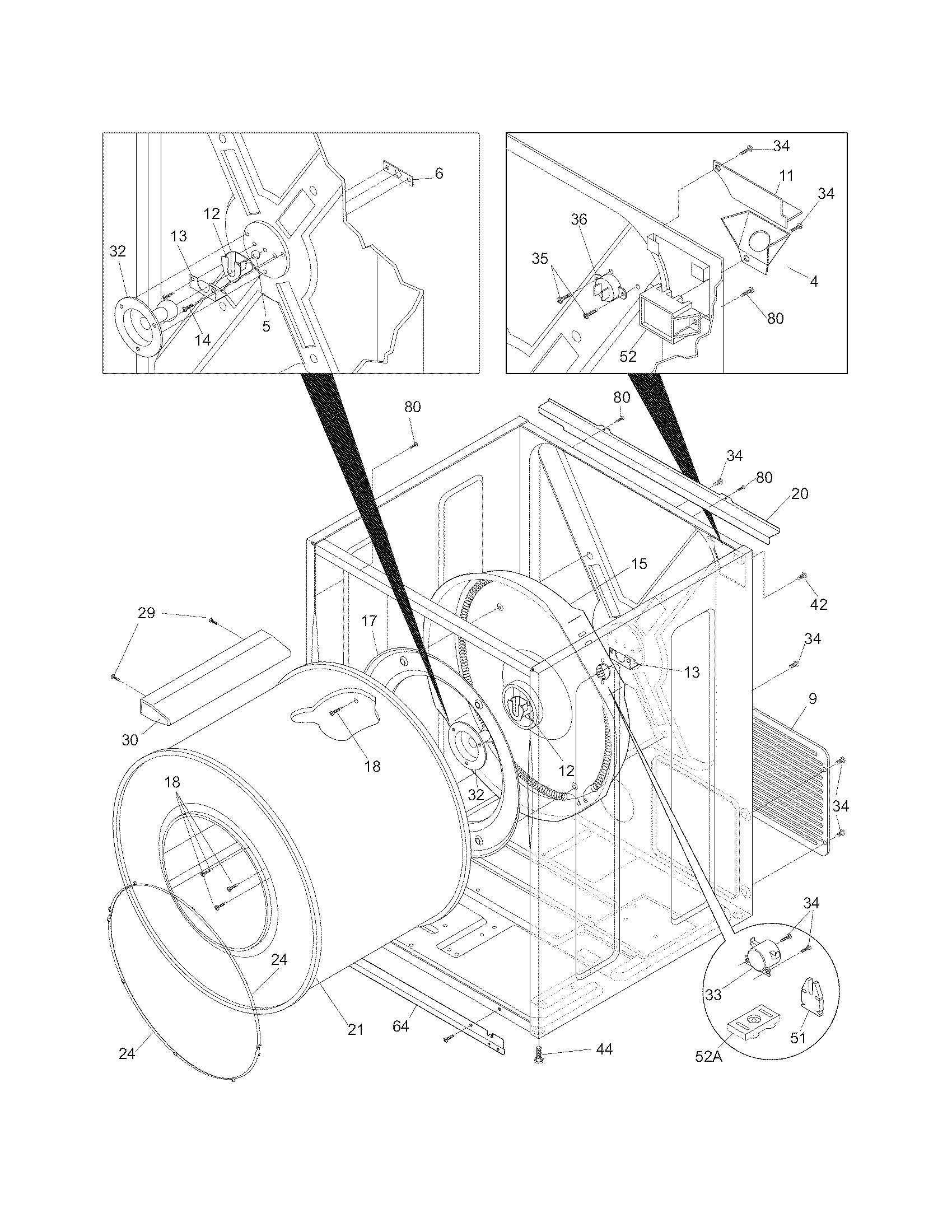Frigidaire LEQ1452KS0 cabinet/drum diagram