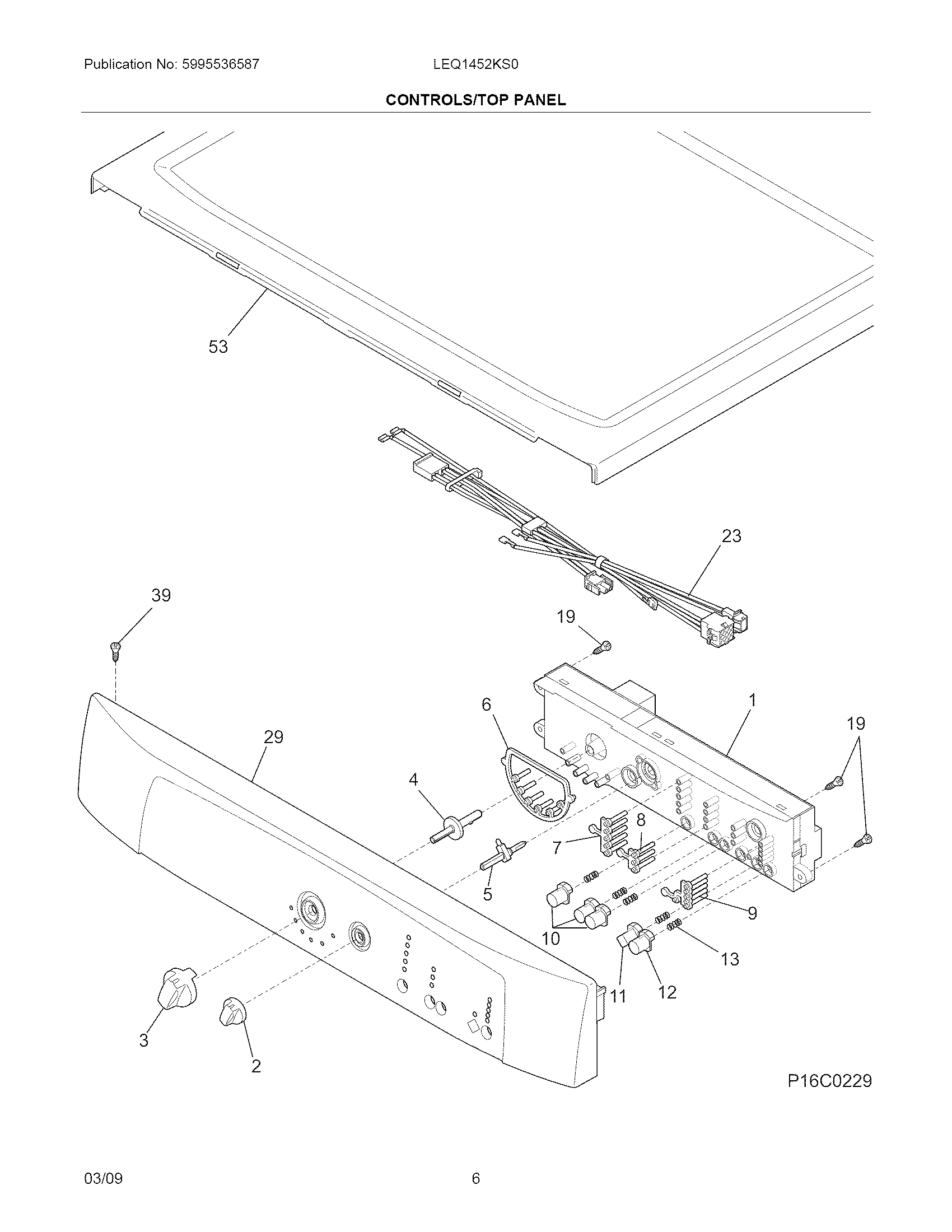 Frigidaire LEQ1452KS0 controls/top panel diagram