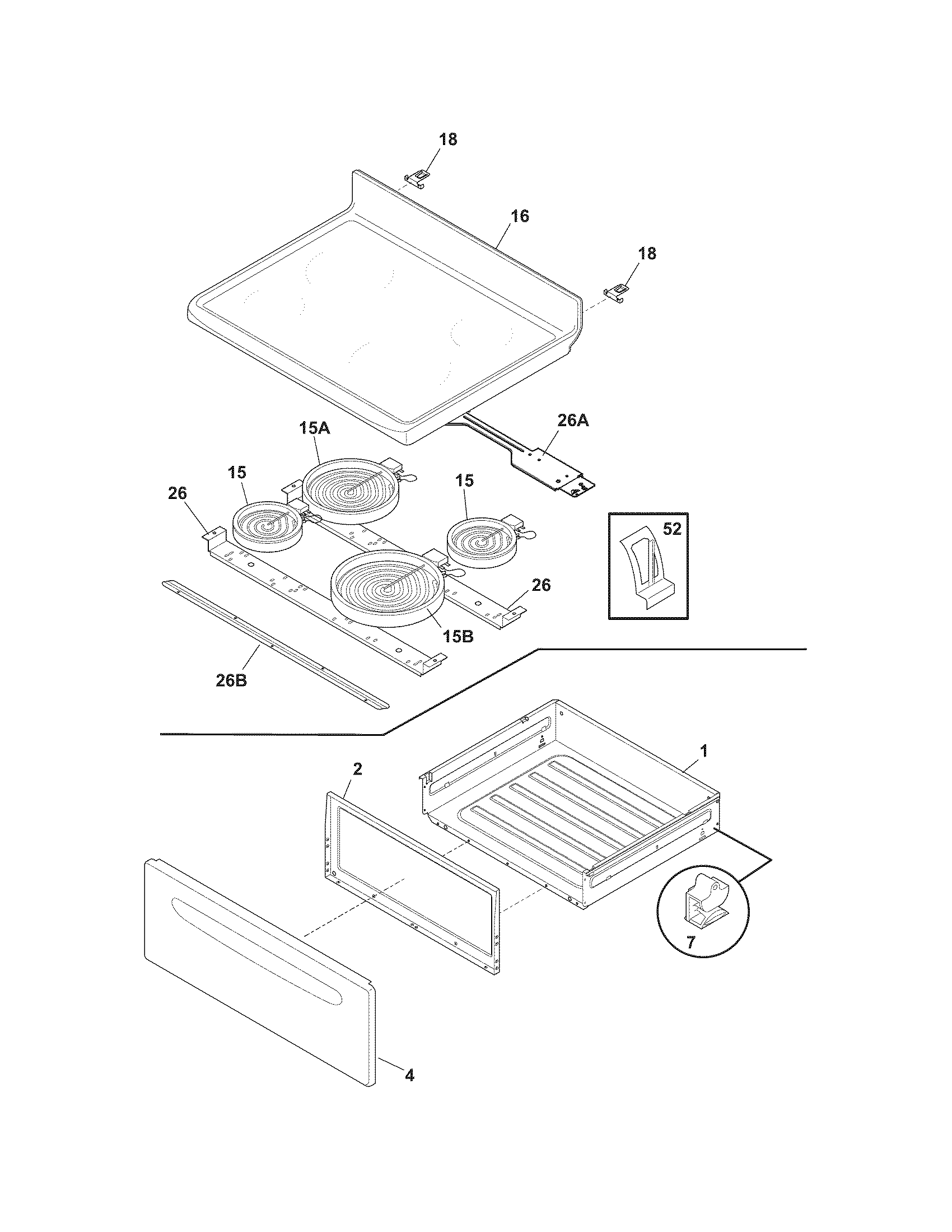 White-Westinghouse WWEF3006KWB top/drawer diagram
