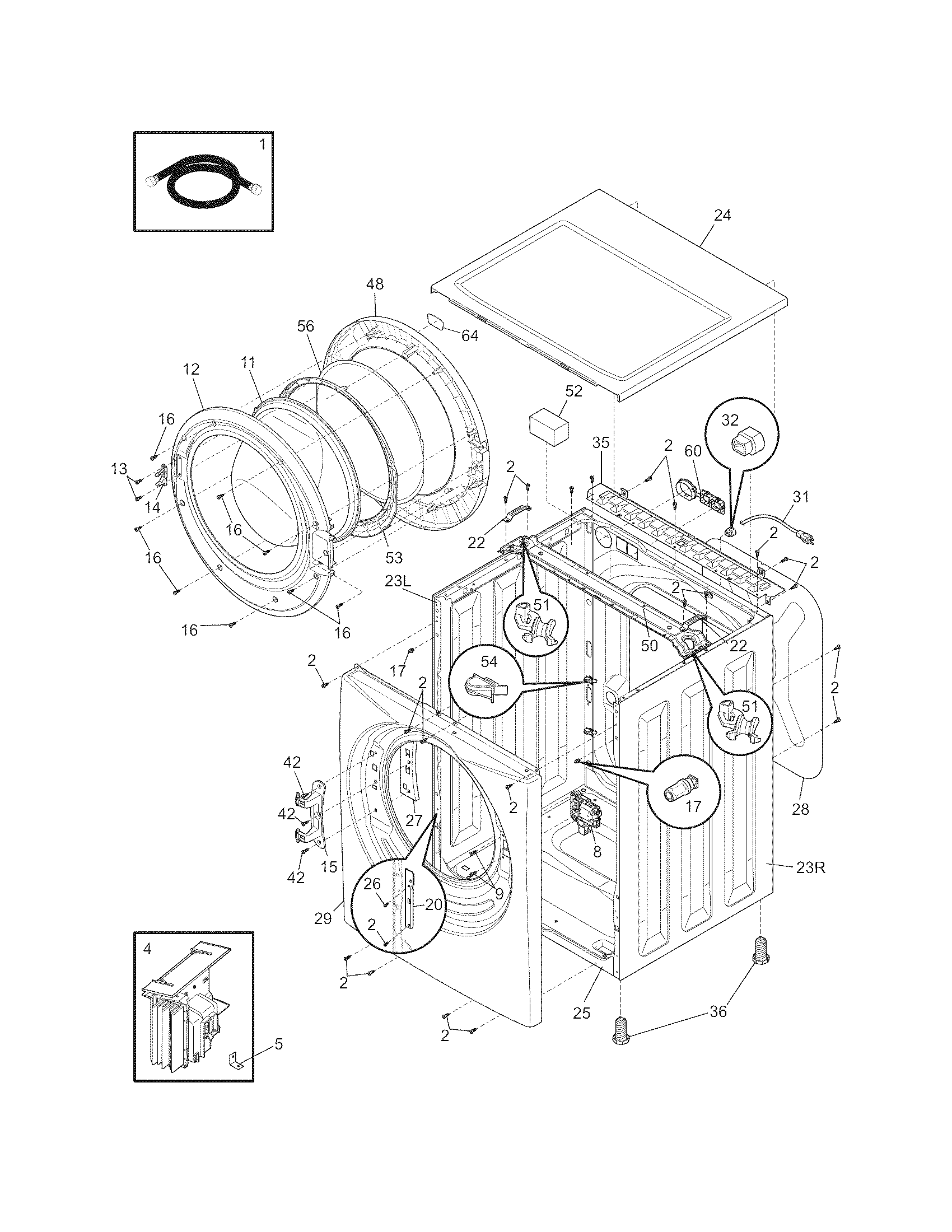 Frigidaire FAFW3511KW0 cabinet/top diagram
