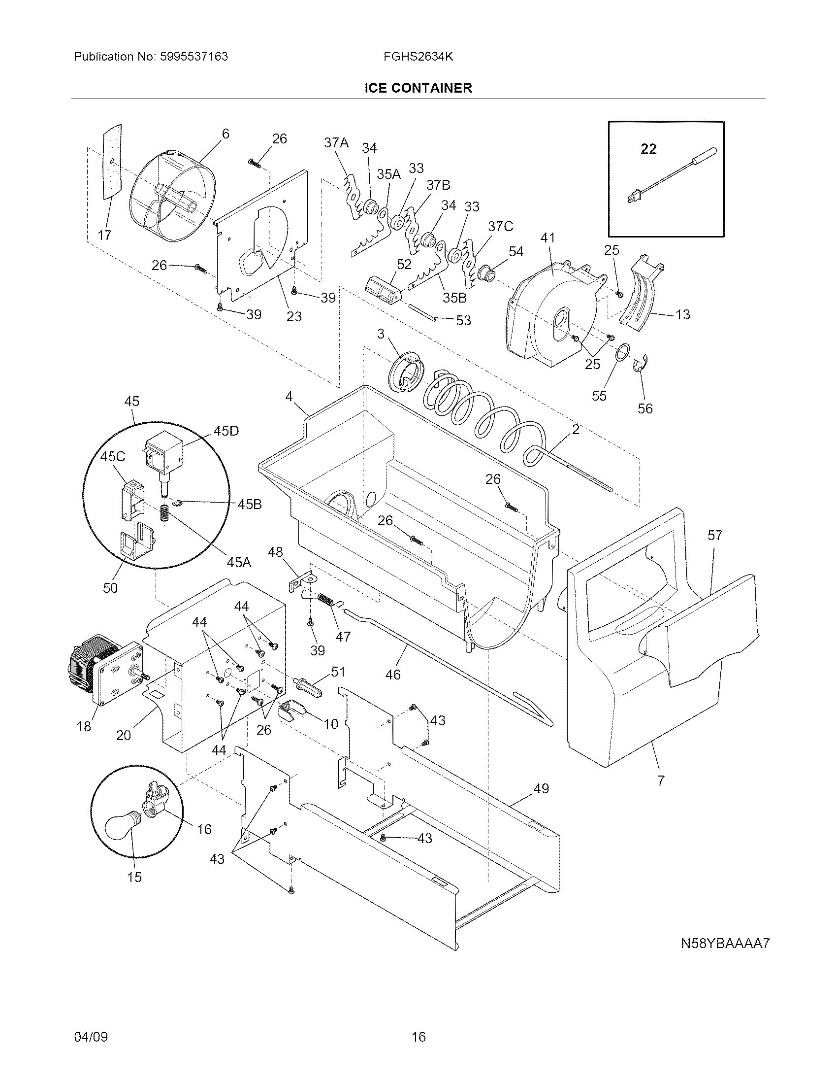 Frigidaire FGHS2634KE0 ice container diagram