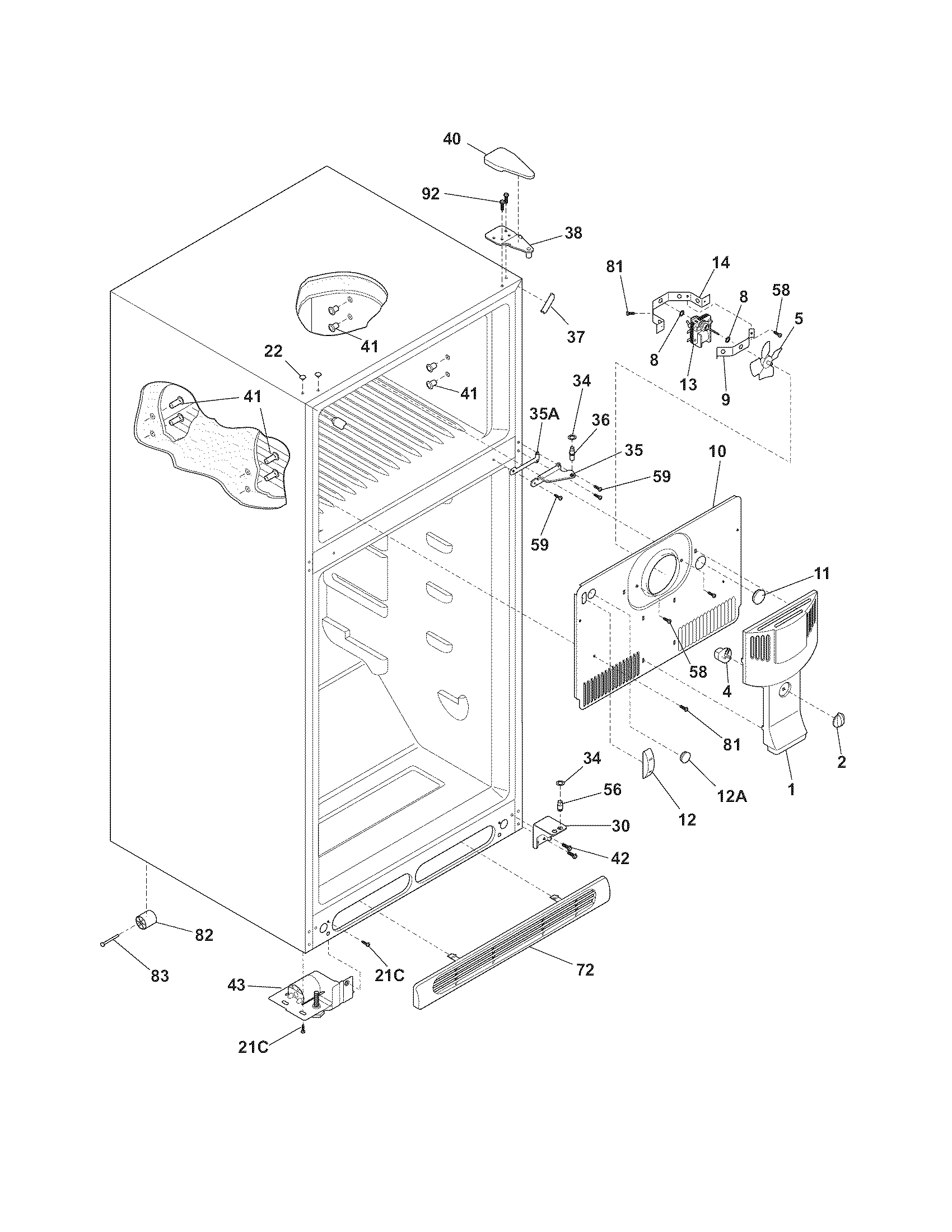 Frigidaire FRT17B3JW6 cabinet diagram