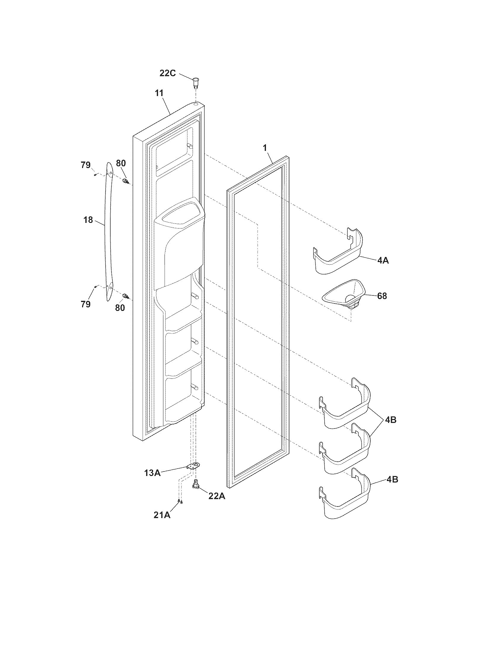 Frigidaire FRS6KR5JSB5 freezer door diagram